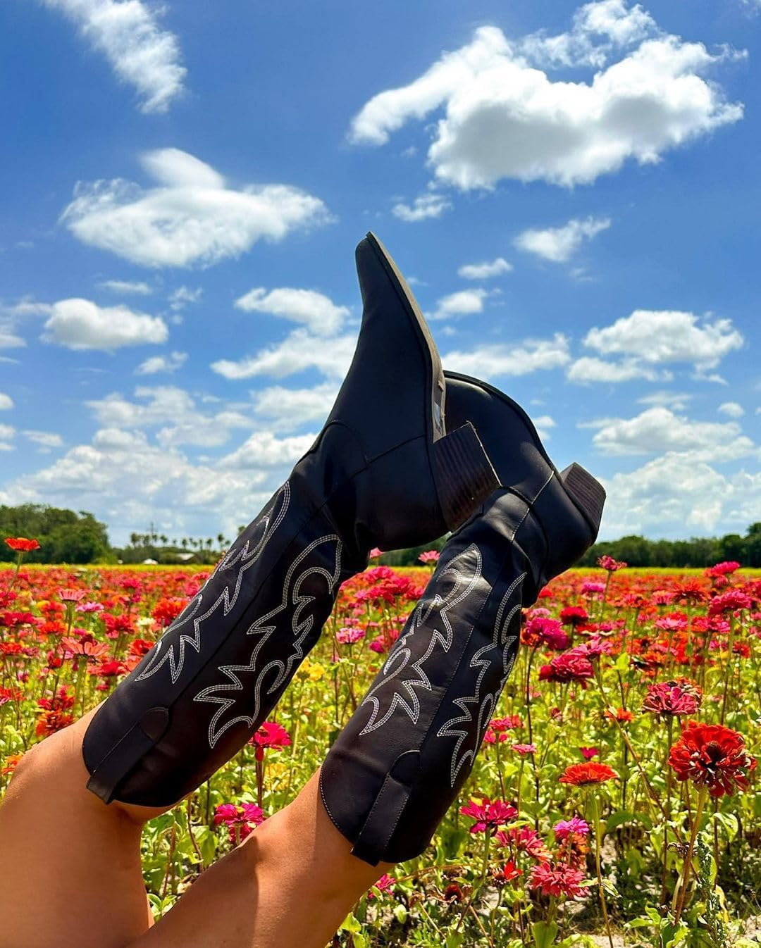 MeiLuSi Cowboy Boots for Women Knee High Cowgirl Boots Pointed Toe Chunky Heel Cowboy Suede Shoes with Embroidered Pull on - Image 5