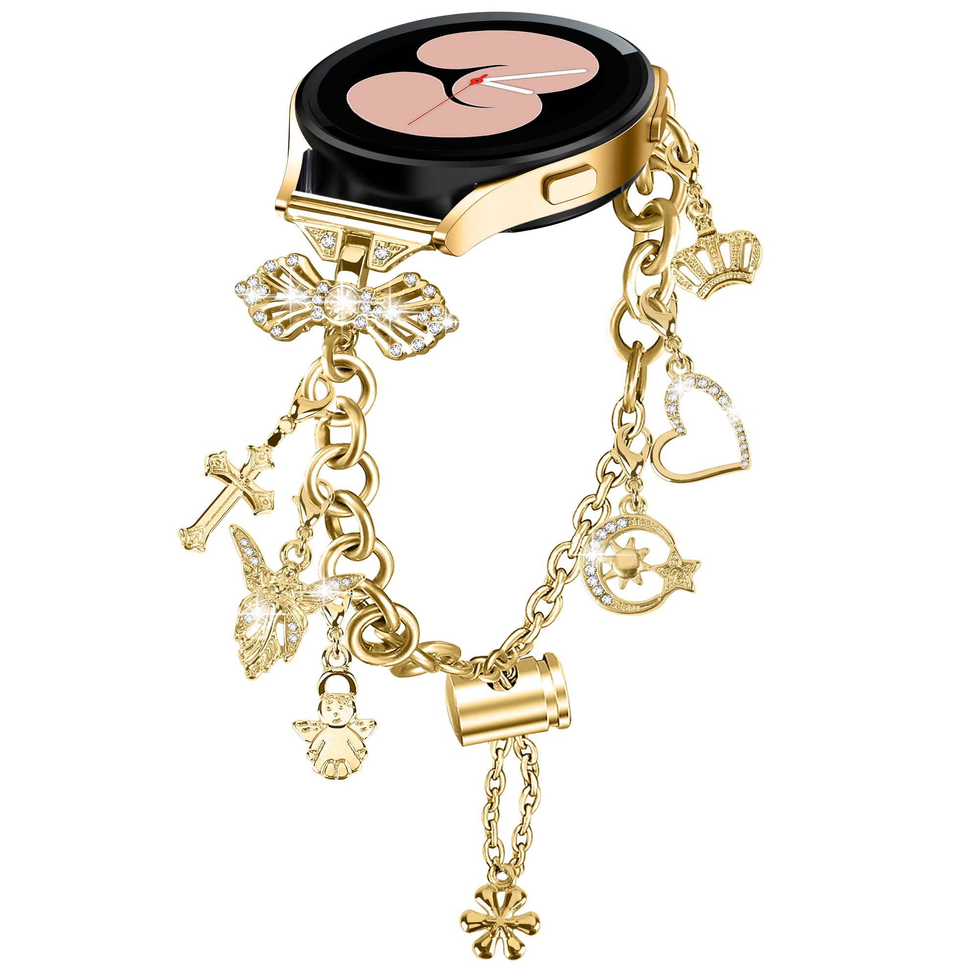 AottomBling Bands Compatible for Samsung Galaxy Watch 5/4 40mm 44mm, 5 Pro, Watch 4 Classic 42mm 46mm, 20mm Stainless Steel Diamond Jewelry Strap, Women's Interchangeable Charms Adjustable Bracelet