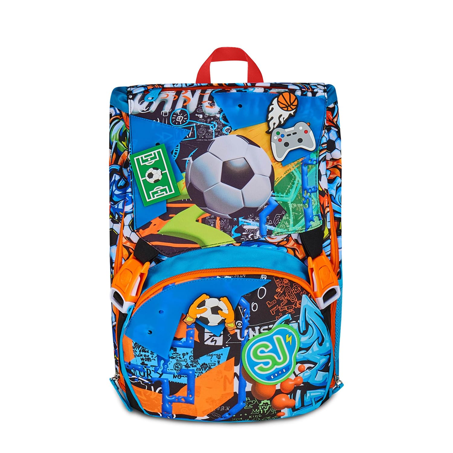 SJ GANG STYLE JAM GANG Zaino Scuola Estensibile Big, Blu, Zaino con Divisorio Interno, Tasca Superiore con Patch Riposizionabili, Tasca per Borraccia, 24 L, Zaino Scuola Elementare, Zaino Bambino