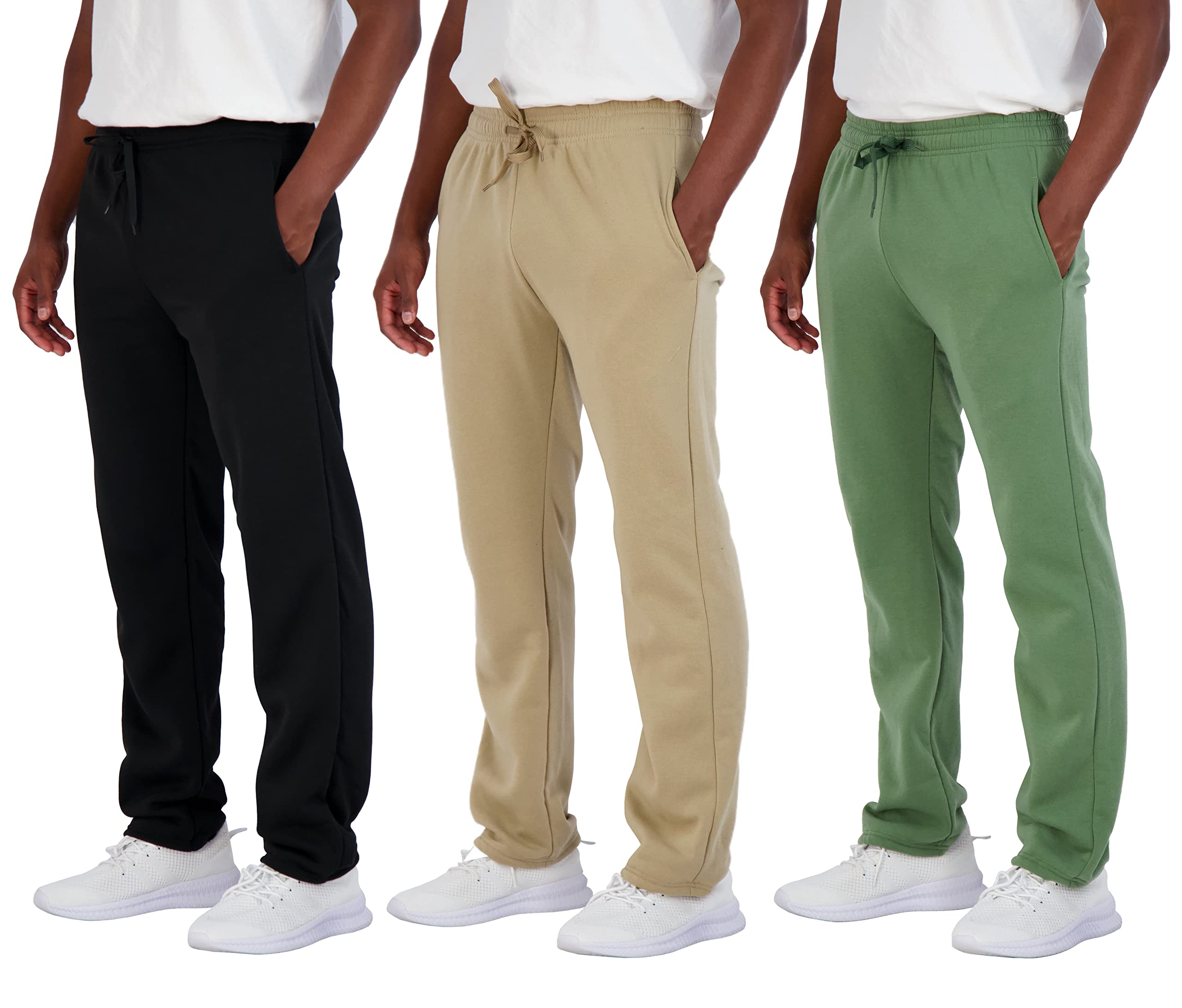 3 Pack Men's Big and Open Bottom Tech Fleece Active Sports Athletic Training Soccer Track Gym Running Casual Terry Quick Dry Fit Sweatpants Pockets Bottom Lounge Pants Heavy Warm - Set 10, 3X Tall