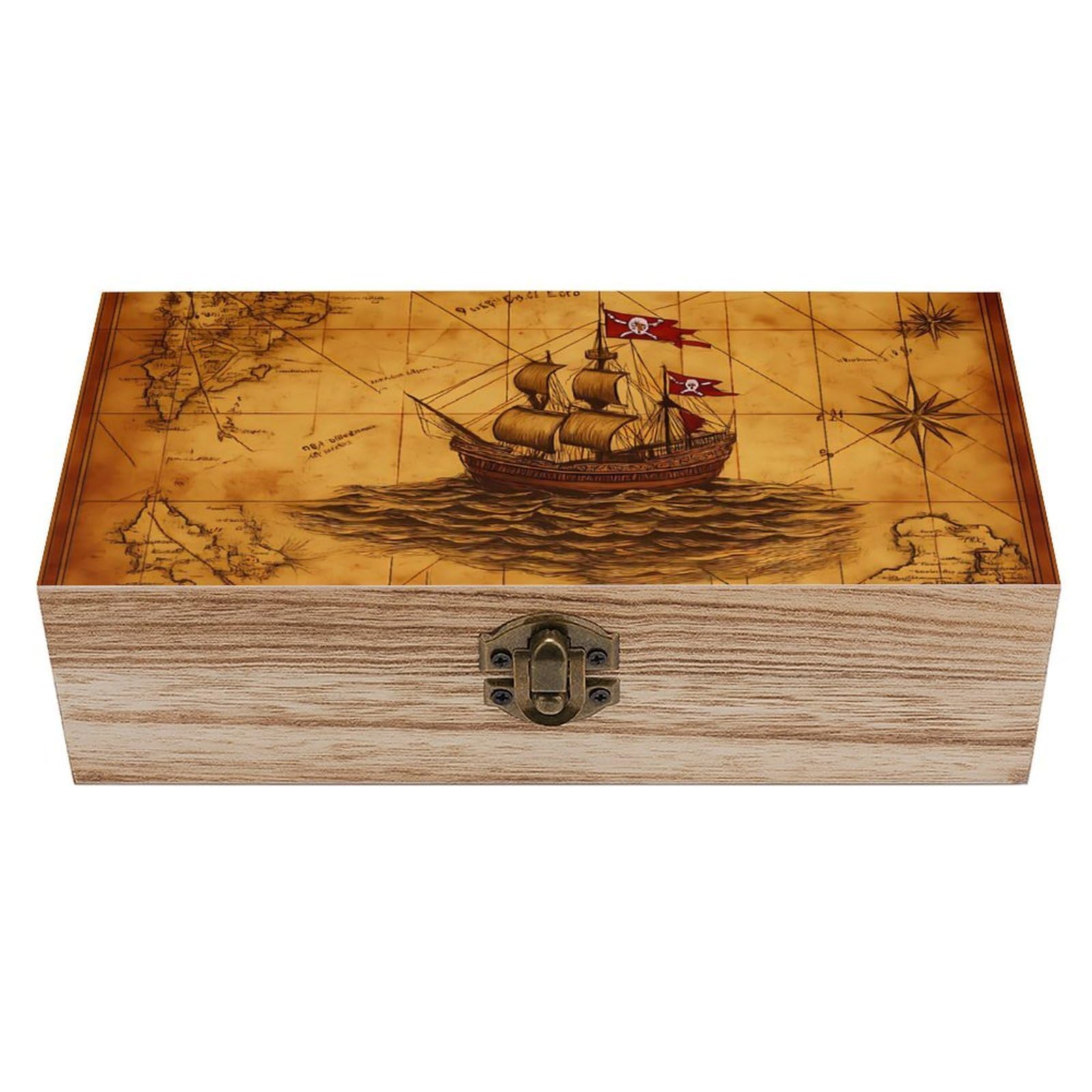 HLBSDM Vinatge Nautical Map & Sailboat Retro Wooden Storage Box Jewelry Art Gift Boxs Decorative Keepsake Boxes