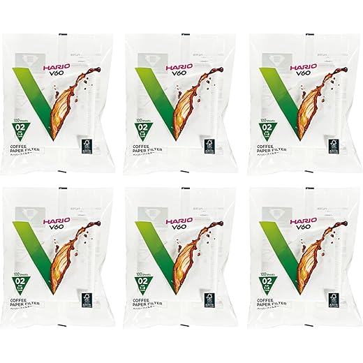 Hario V60 Paper Coffee Filters, Size 02, White, Tabbed (600 Sheets) (6 Items)