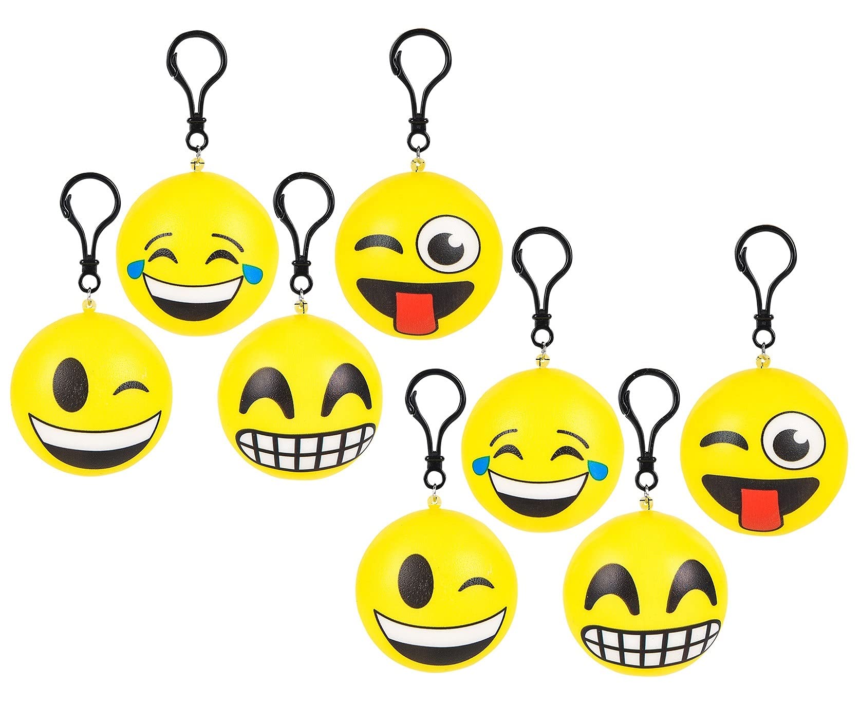 Zugar Land 3" Emoticon Squish Backpack Clip (8 Pieces Assorted Designs) Foam Keychains Stress Balls Anxiety Relief Autism ADHD Relaxing Novelty (8)