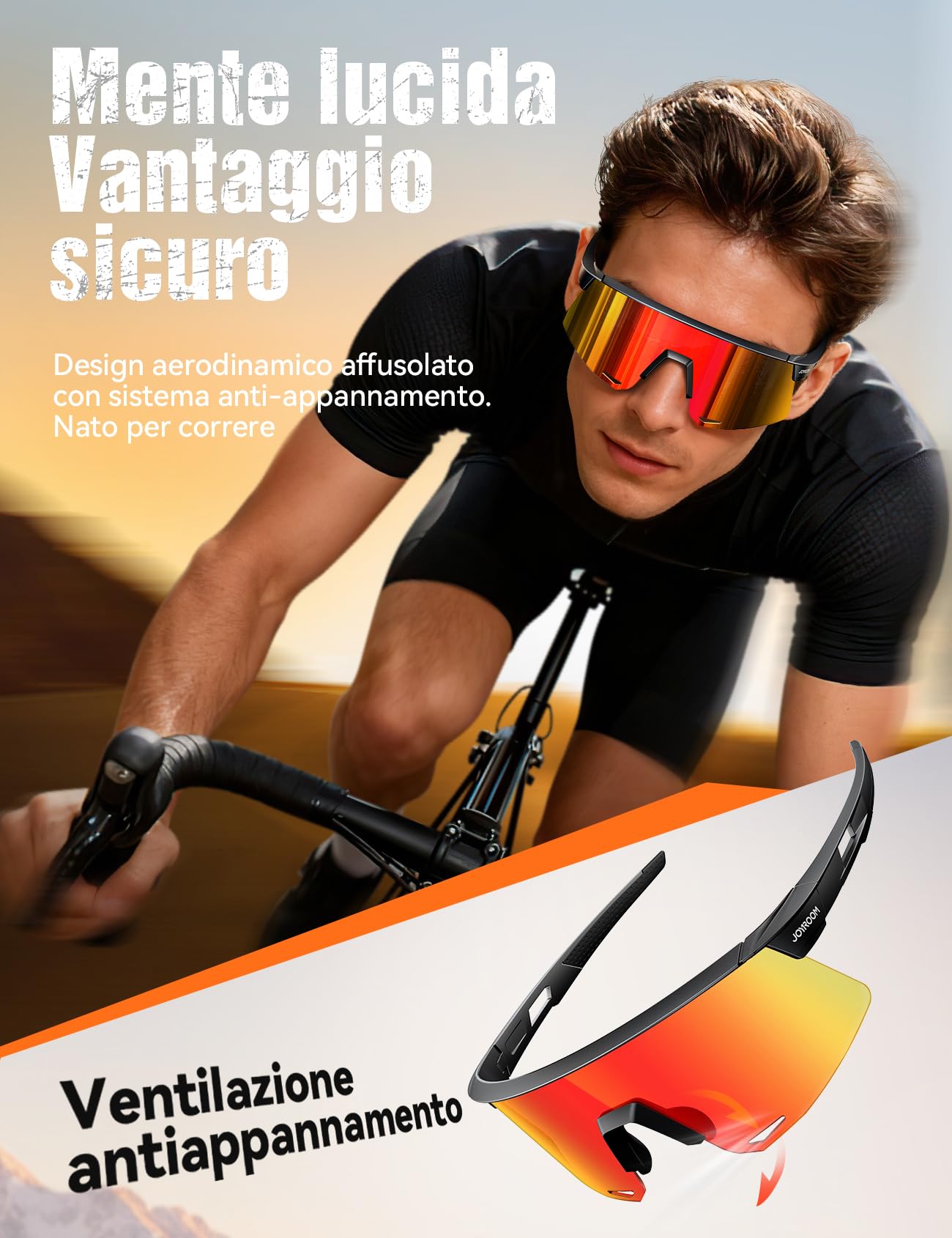 JOYROOM Occhiali Ciclismo Uomo e da Donna [Nasello Regolabile] [Anti-Appannamento] Occhiali Veloci da Sole Polarizzati Protezione UV400 Occhiali Sportivi in TR90 per Bicicletta Ebike Corsa Pesca