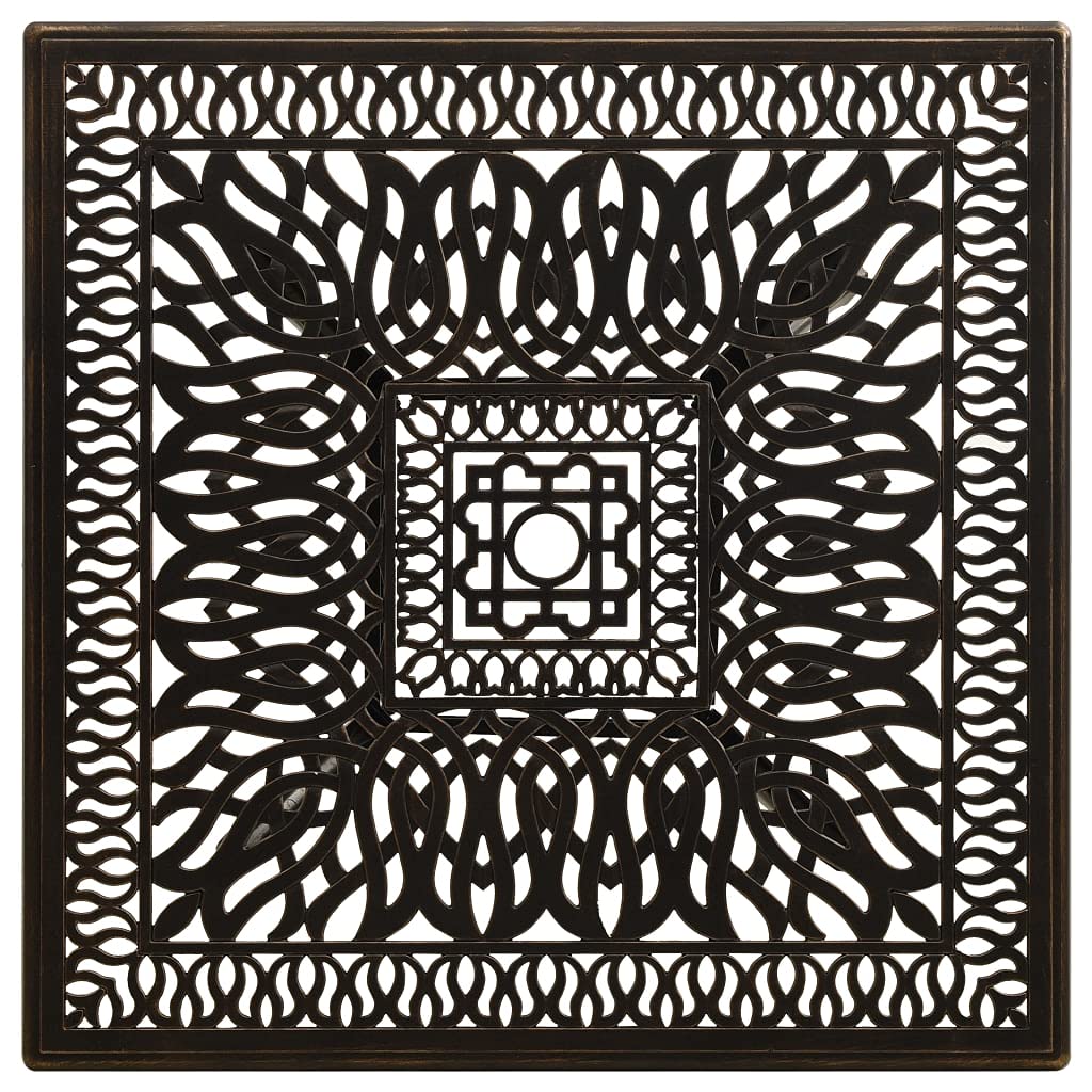 Générique Odlewany aluminiowy stół ogrodowy 90x90x73 cm brąz | Stolik do herbaty na zewnątrz, 4 oddzielne nogi, otwór na parasol, idealny do kawy lub napojów
