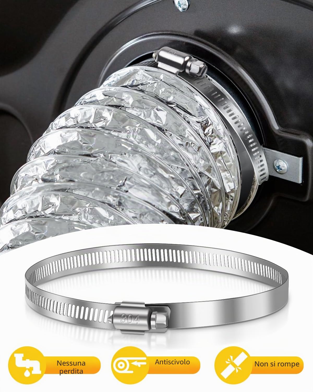 Caianwin 6 fascette stringitubo di grandi dimensioni, 141-165 mm, regolabili, in acciaio inox 304, per automotive, meccaniche, agricoltura