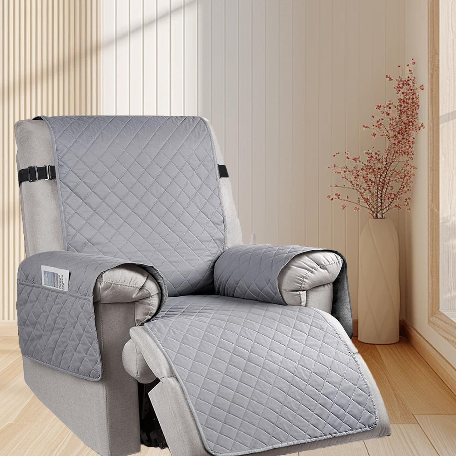 BAIFULAI Sesselschoner Wasserdicht Für Relaxsessel - Mit Taschen & Anti-Rutsch, 71cm Dunkelgrau