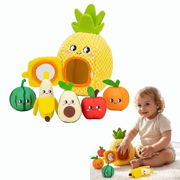Sensory Fruit Toys Travel Baby Sensory Toy with Storage Self-Play Take Out & Put Back Activity Toy, Fruit Color Sorting Toys, Fine Motor Skills