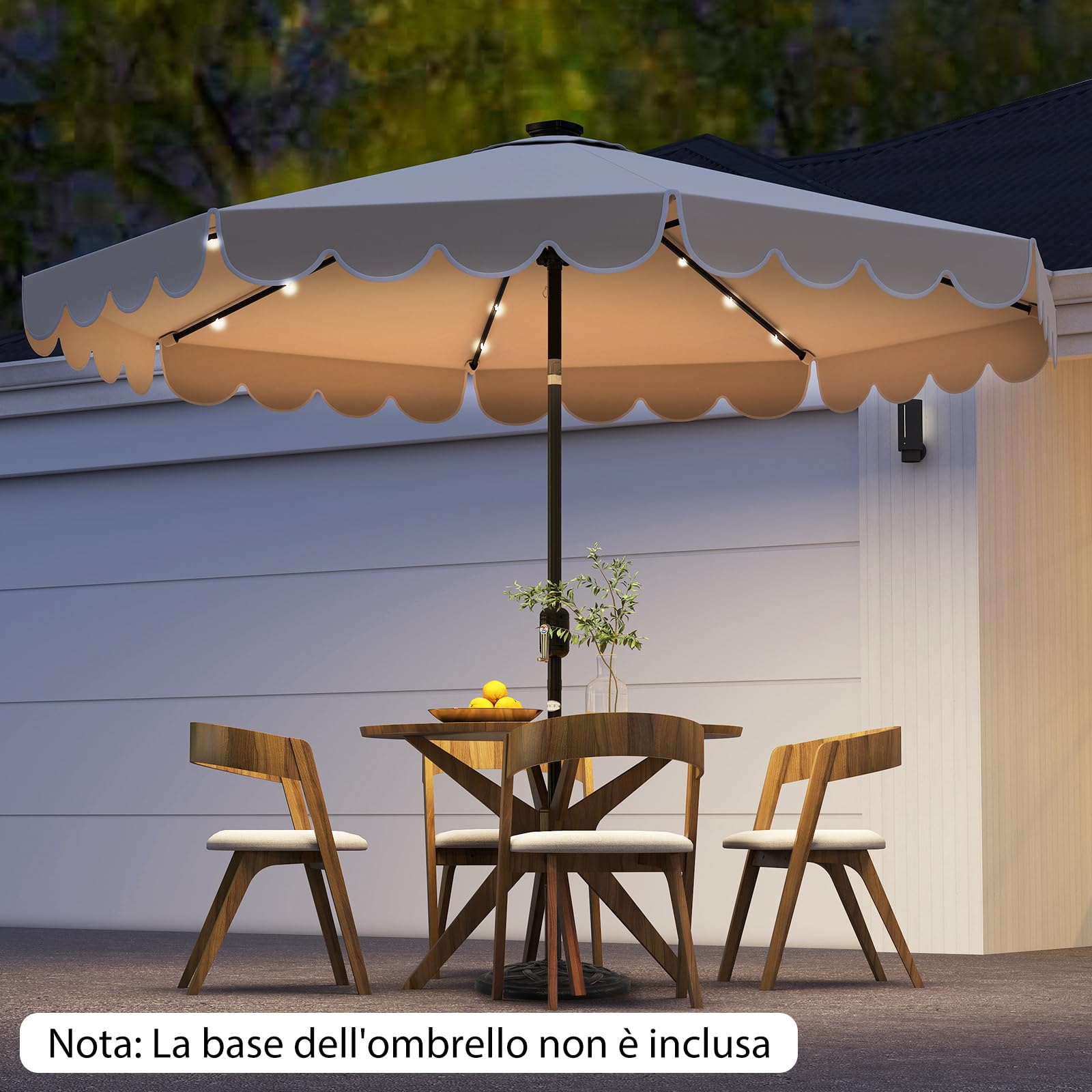 COSTWAY Ombrellone da Giardino 300 cm, con 24 Luci LED Solari, Inclinazione Regolabile, Manovella, 8 Stecche, Anti-UV, Top Ventilato, Idrorepellente, Giardino Piscina Patio (Beige)