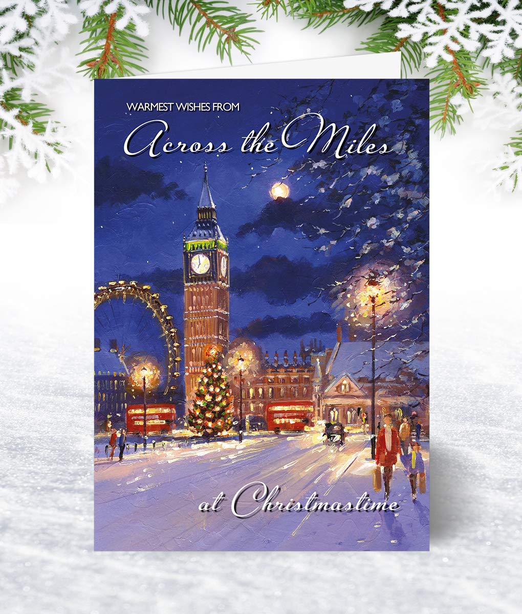 Tarjeta Regalo Personalizado London Across The Miles - Tarjeta De Navidad De Olivia Samuel - Robin And Big Ben - Tarjeta De Felicitación (tamaño A5, 148 Mm X 210 Mm) Con Sobre
