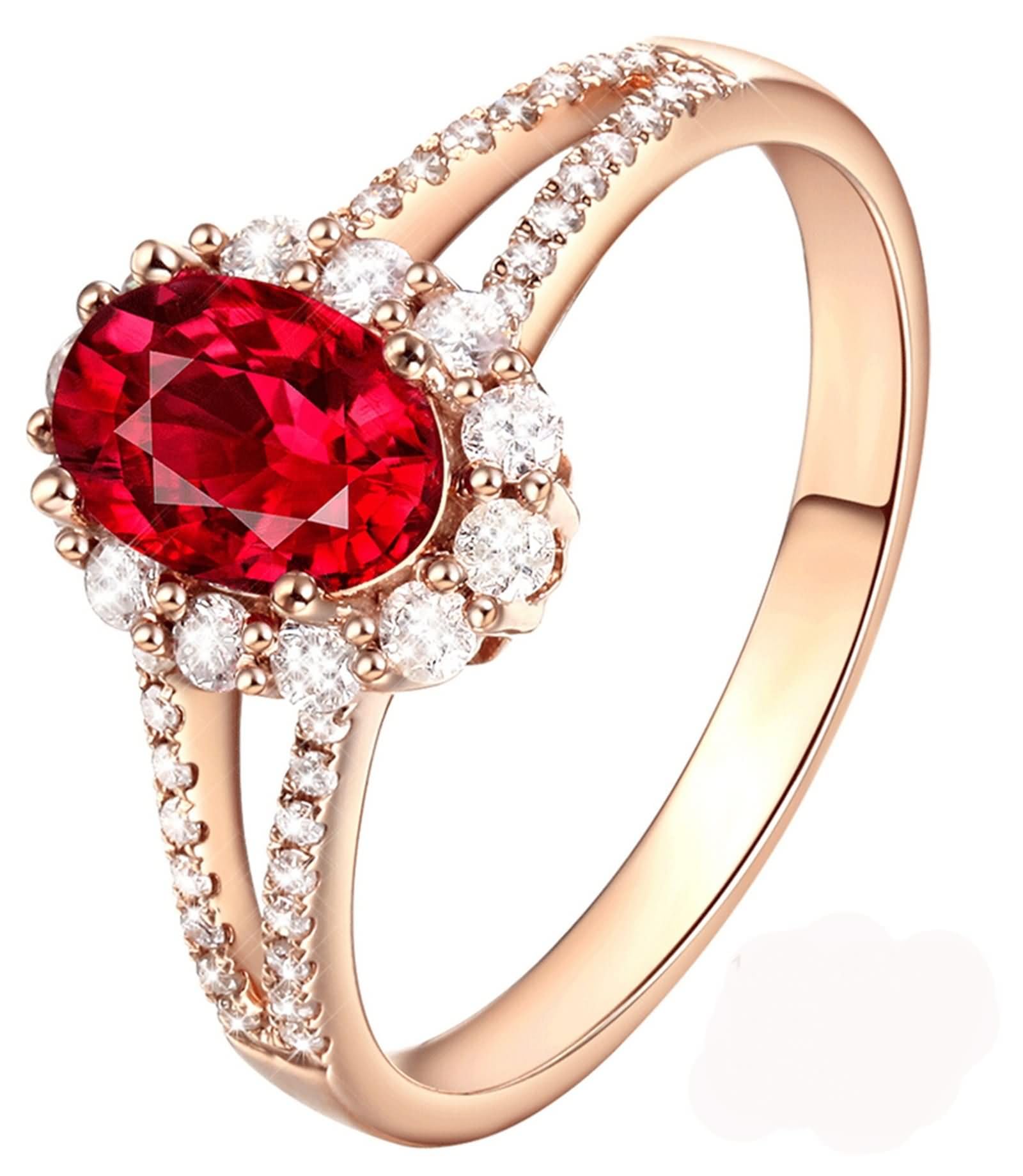 Beydodo Anillos de Matrimonio Oro Rosa de 9 14 18 K para Mujer con Flor y Oval con Rubí Creado y Moissanita, Anillo de Matrimonio Oro Rosa para Mujer
