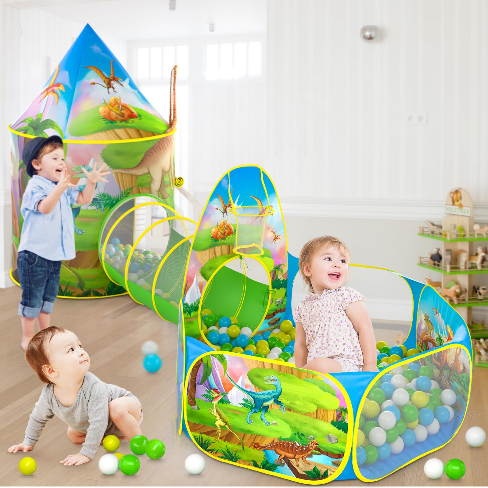 COSTWAY Tenda da Gioco per Bambini, Tenda Castello con Tappetino Lavabile, Luci a Forma di Stella, per Interno ed Esterno, 105 x 121 x 136 cm (Azzurro