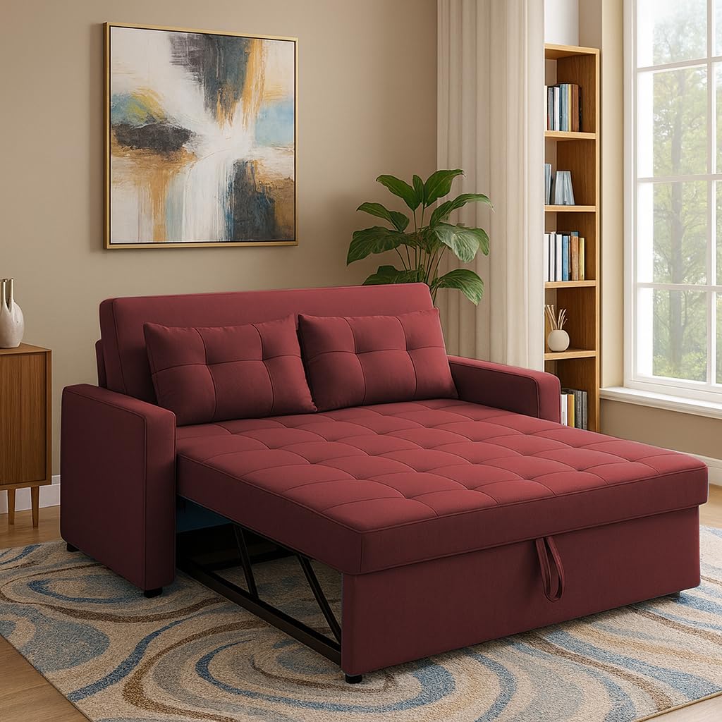 GRAPEWOOD Emilio 2 Seater Pull-Out Premium Fabric Sof a Cum Bed Sofa Set for Living Room (Maroon Fabric -Color) Premium Fabric Sofa Cum Bed for Living Room-image-47