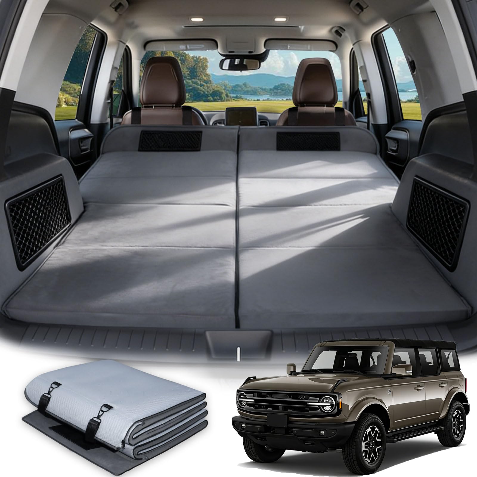 Car Bed for Ford Bronco, Foldable Non-Inflatable Soft Foam Camping Mattress, Thickened Portable SUV Trunk Sleeping Pad, Air Mattress Upgrade for Camping &amp; Travel Essentials, Outdoor Sleeping Bed