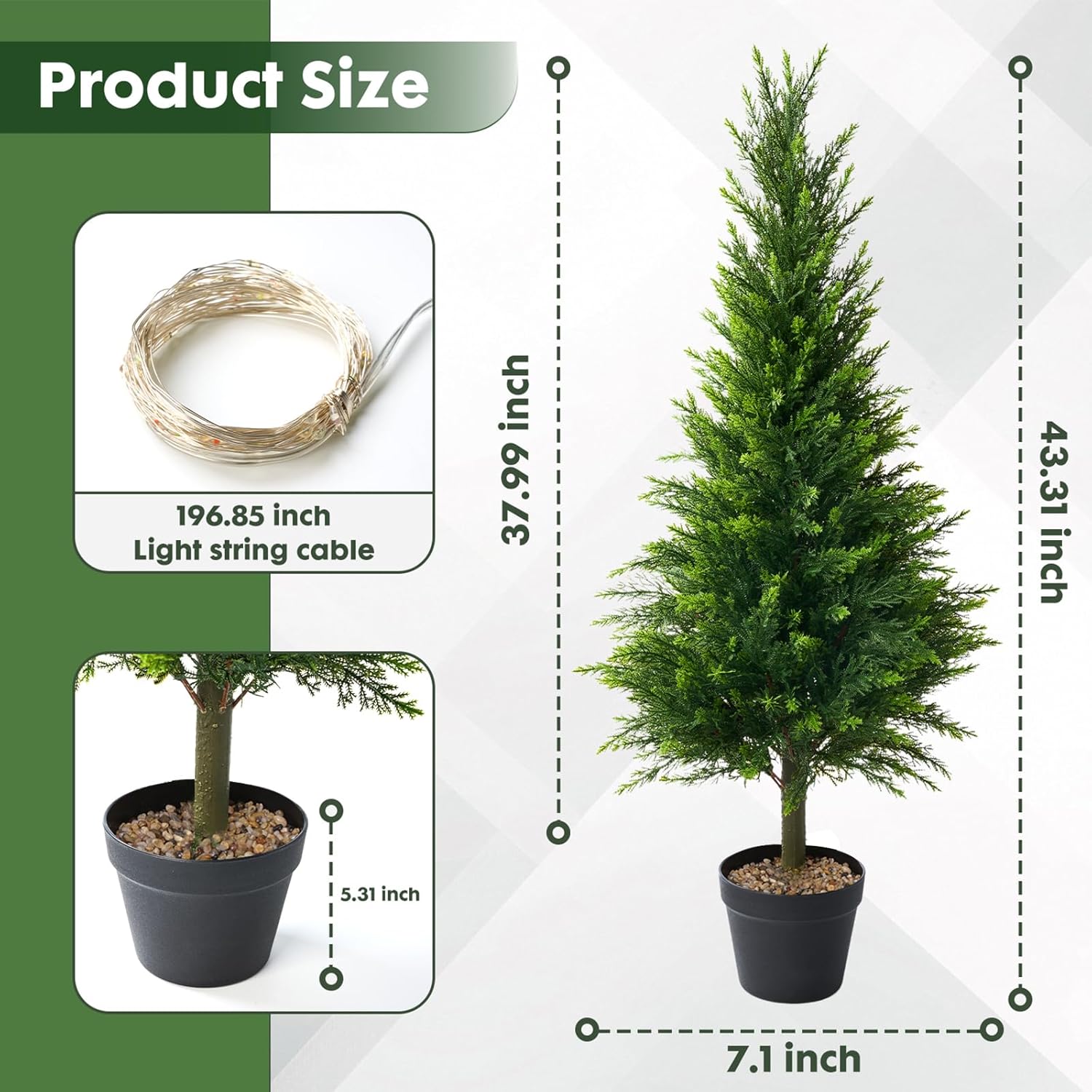 Set of 2 Artificial Cedar Topiary Christmas Trees, 4FT UV-Resistant Faux Cypress Shrubs with Planter — Tall Evergreen Decorative Plants for Outdoor and Indoor Porch, Patio, and Garden