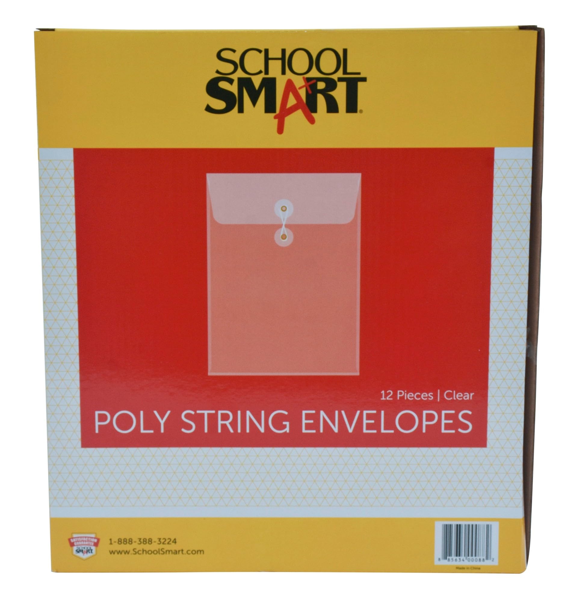 School Smart Clear Poly Envelopes - 12 Pack Letter Size String Tie Document Holders 9.75x11.5 Inch