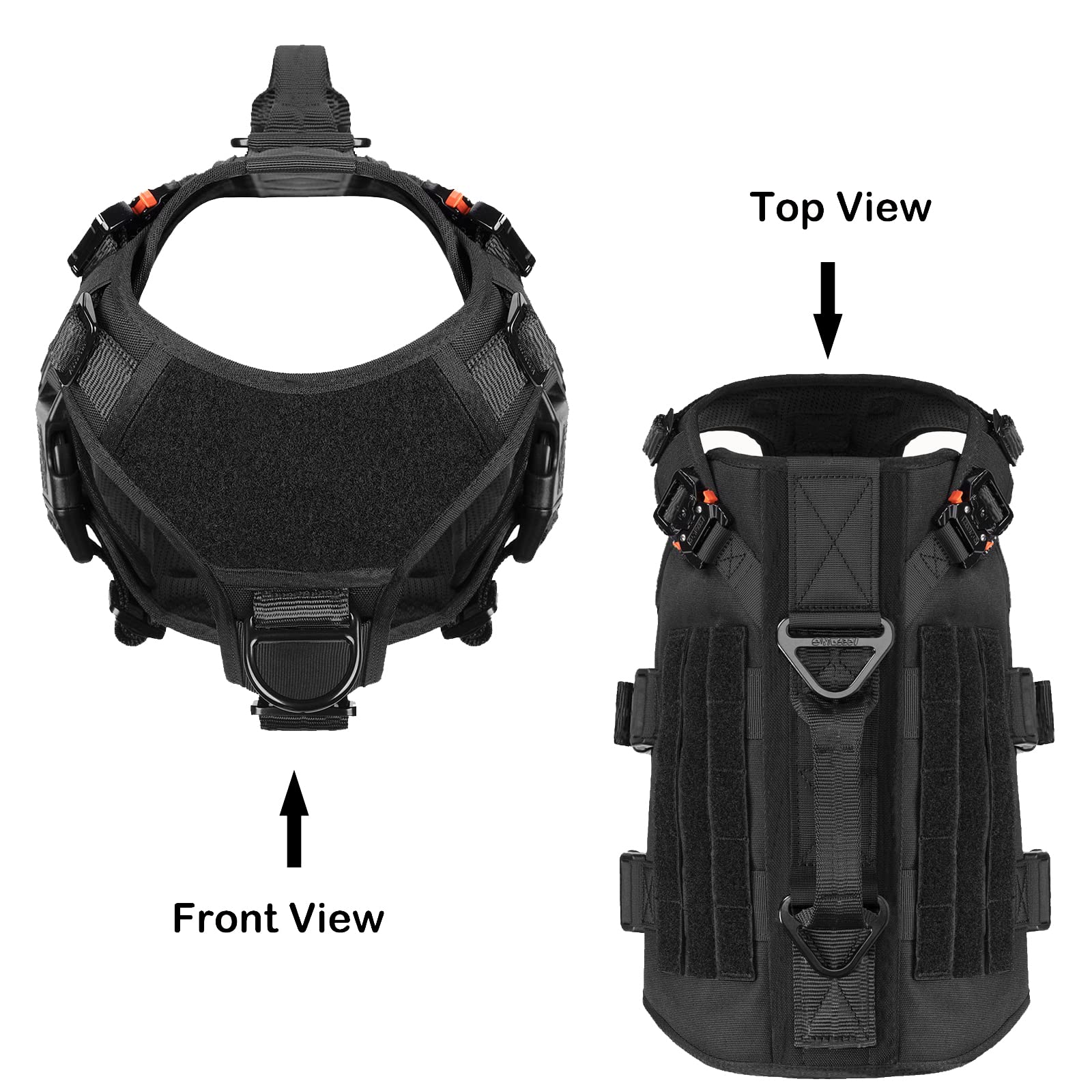 Arnés táctico ICEFANG K9, chaleco Molle para perro de trabajo, cobertura de cuerpo 3/4, panel de gancho y bucle para identificación militar, mango reforzado, sin tirar de clip frontal