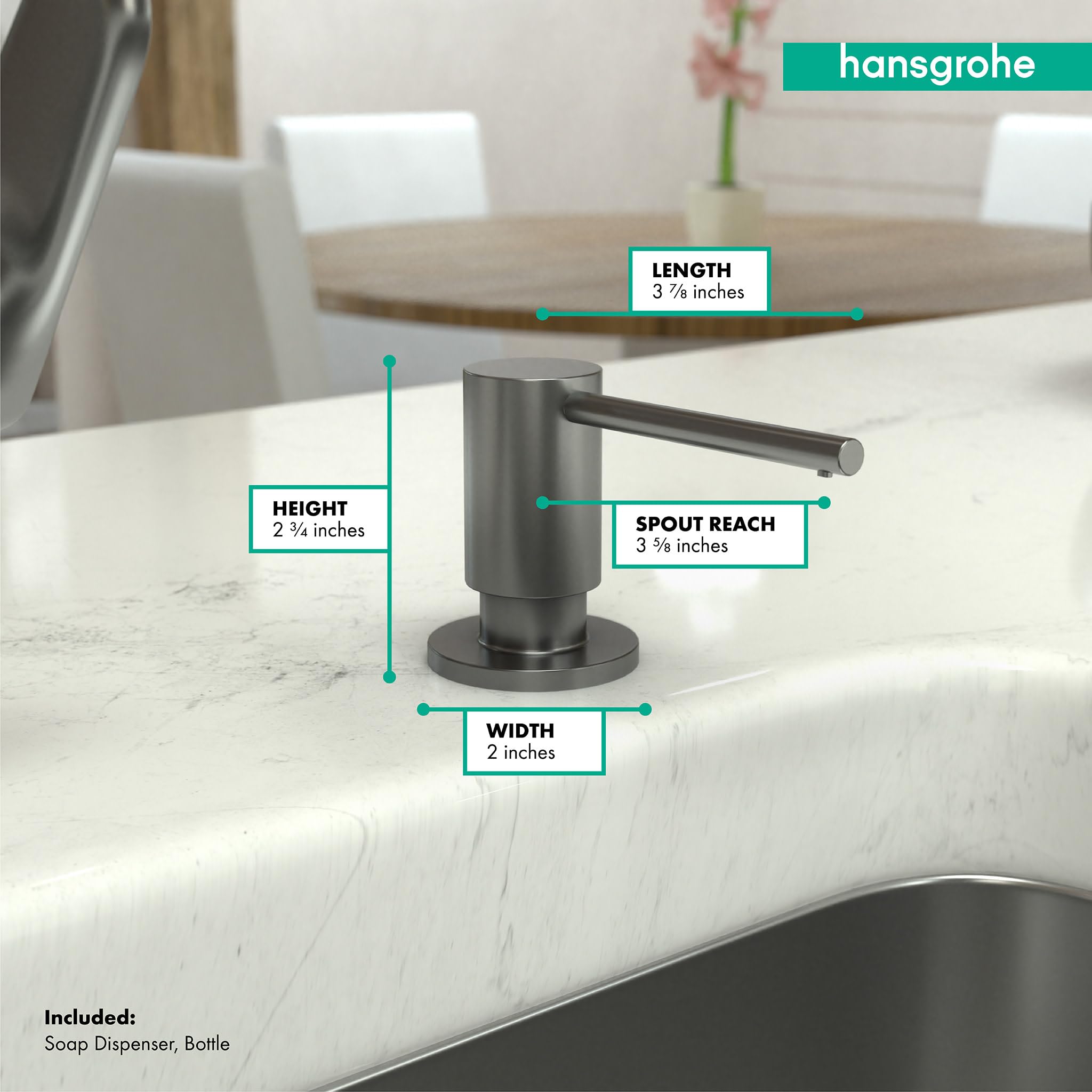 hansgrohe Focus Modern 40438341 - Dispensador de jabón para Fregadero de baño y Cocina en Cromo Negro Cepillado