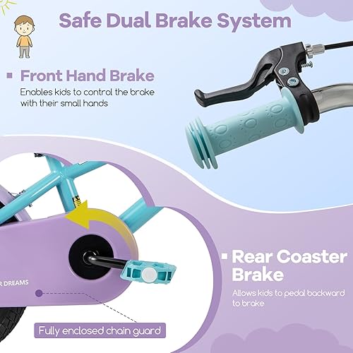 Miniatura 4 de BABY JOY Colorful Macarons - Bicicleta deportiva para niños de 12, 14, 16, 18 pulgadas, con ruedas de entrenamiento, manillar y sillín ajustables,