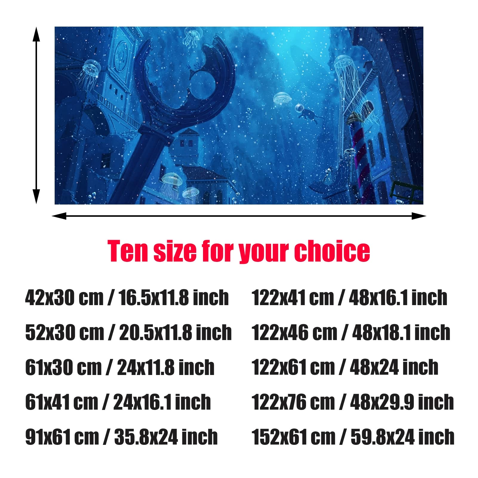 BAHULA Toile de fond 3D pour aquarium - Papier décoratif universel - Méduse du monde sous-marin - Poster de fond d'aquarium en PVC autocollant pour décoration d'aquarium - Paysage, 122 x 76 cm