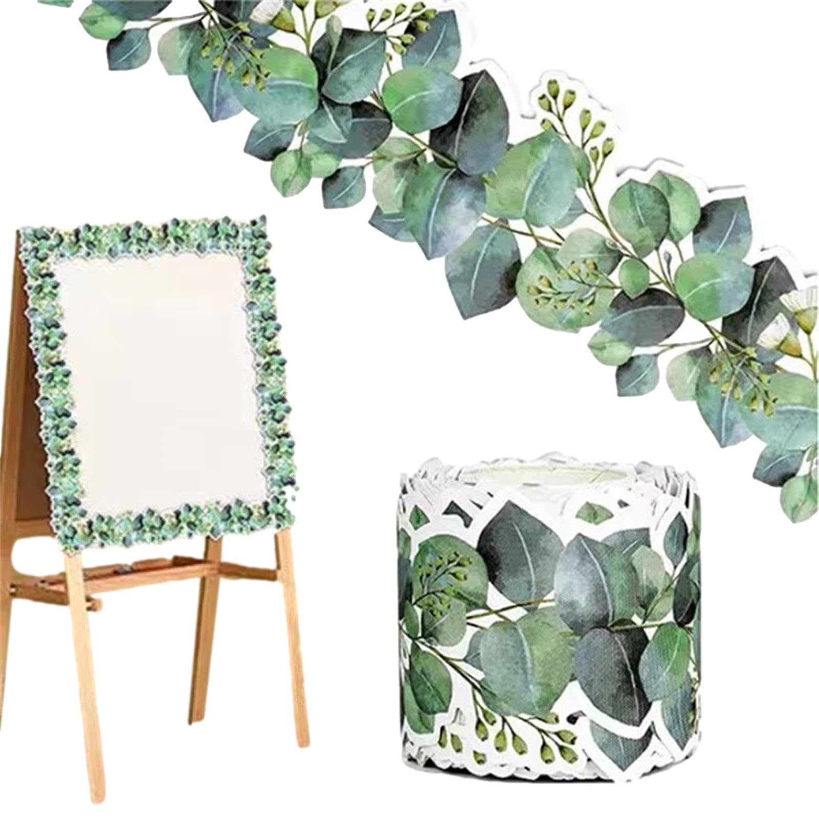15M Eucalyptus Border Bulletin Board for Classrooms, Green Border, Bulletin Board Borders, Trim Tropical Leaves, Green Leaves Display Border Roll for School Office Classroom Decoration
