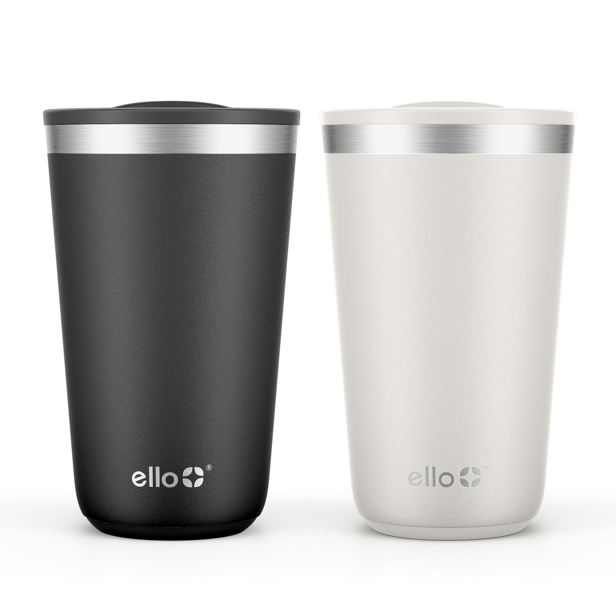 Ello 2 Pack 16oz Stainless Steel Stacking Cups with Easy Press Lids | Pint Size Reusable Tumblers for Parties, Home, Camping, Outdoor | Keeps Cold for