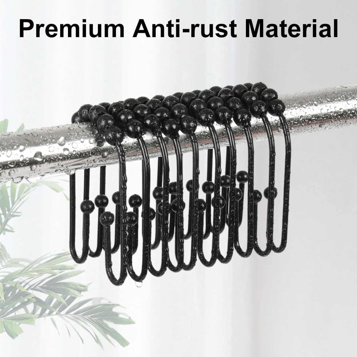 Resze U Shaped Shower Curtain Hooks Rings, Black, 12 Pcs