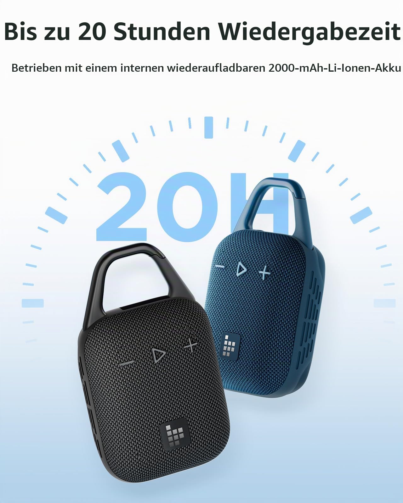 Tronsmart Mirtune H1 Tragbare Outdoor Bluetooth Lautsprecher Musikbox, 20 Stunden Spielzeit, lauter Klang und kraftvoller Bass, integrierter Karabiner, IPX7, anpassbarer EQ, Bluetooth 5.3 (Blue)