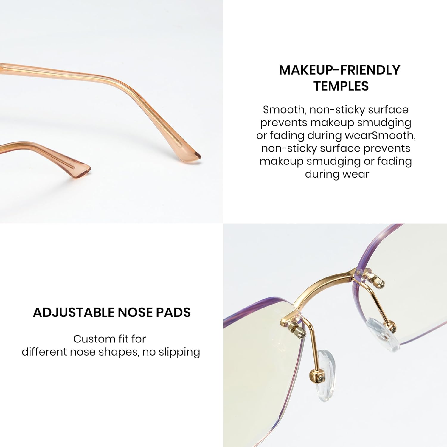 Cyxus Photochromic Glasses for Women UV Protection with Blue Light Blocking Stylish Rimless Frame 8347