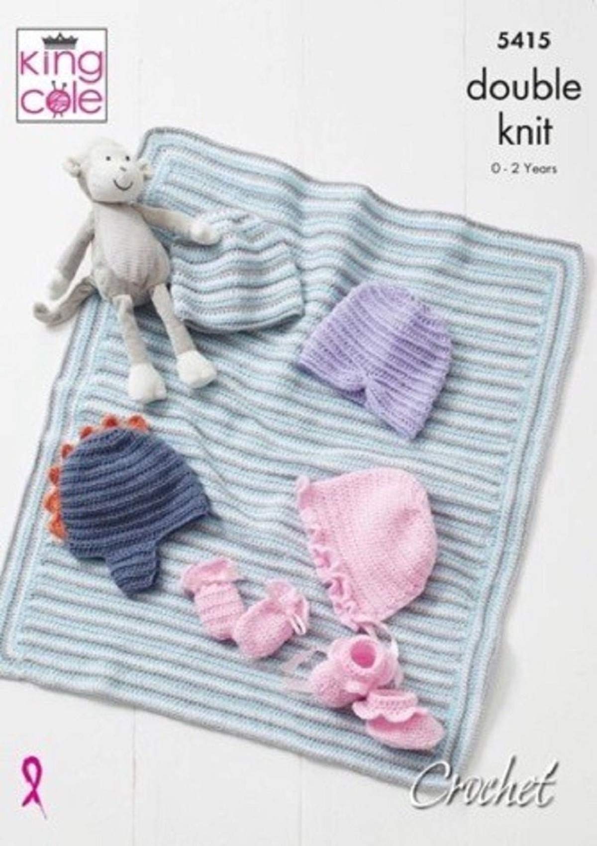 King Cole Baby Double Knit Crochet Pattern Hat Mitts Bootees & Blanket (5415)