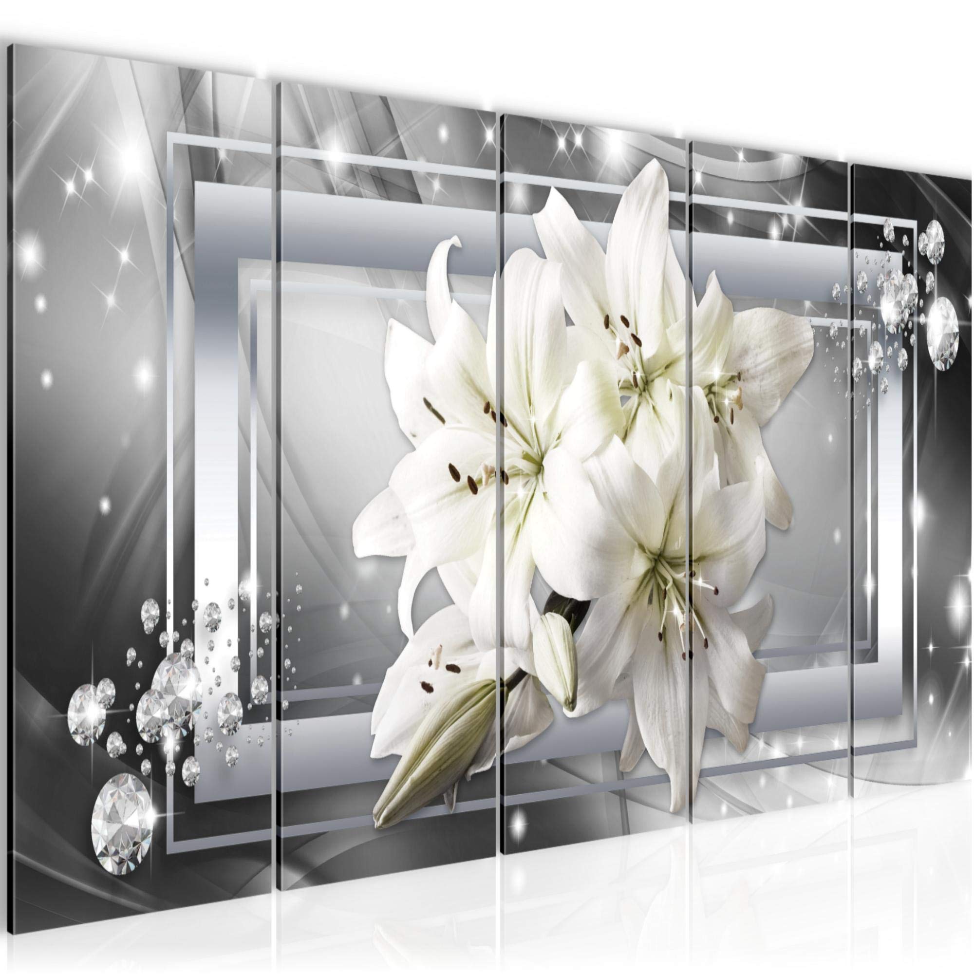 Runa Art I Wall Picture Xxl Flowers Lilies 200 X 80 Cm Gray Beige 5 Pieces - Made N Germany - 021755C