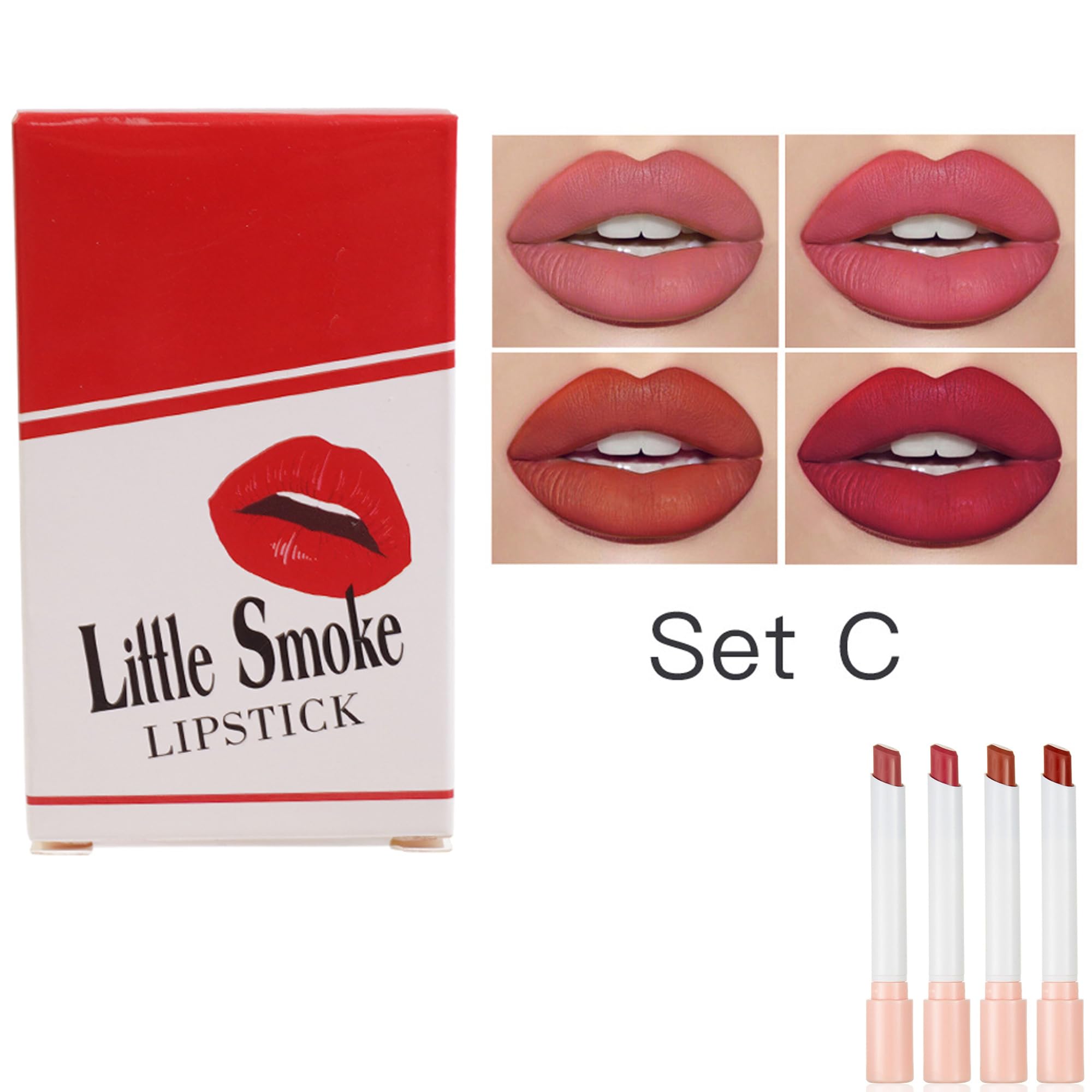 Amazon.com : BEUKING 4Pcs Cigarette Case Lipstick Long-Lasting Non-Sticky  Matte Nude Lipstick Set Lightweight Mini Velvety Lip Gloss Little Smoke  Tube Style Lip Tint Festivals Gift for Women Daily Lip Makeup (C) :