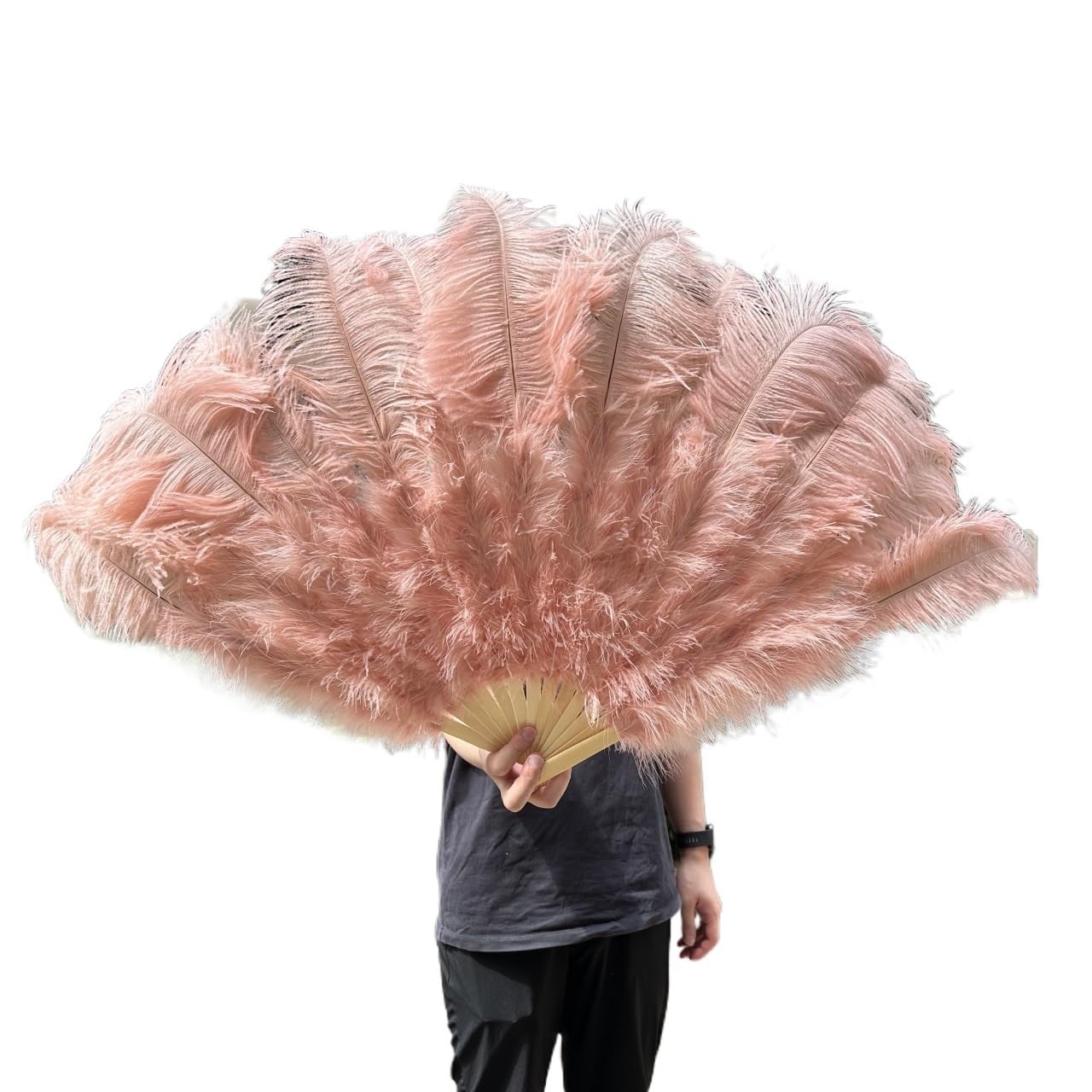 CIGPKLO Feather Dance Fan Big Feathers Fan 13Bone 100CM 130CM Hands Held Folding For Party Carnival Dance Performance Decoration