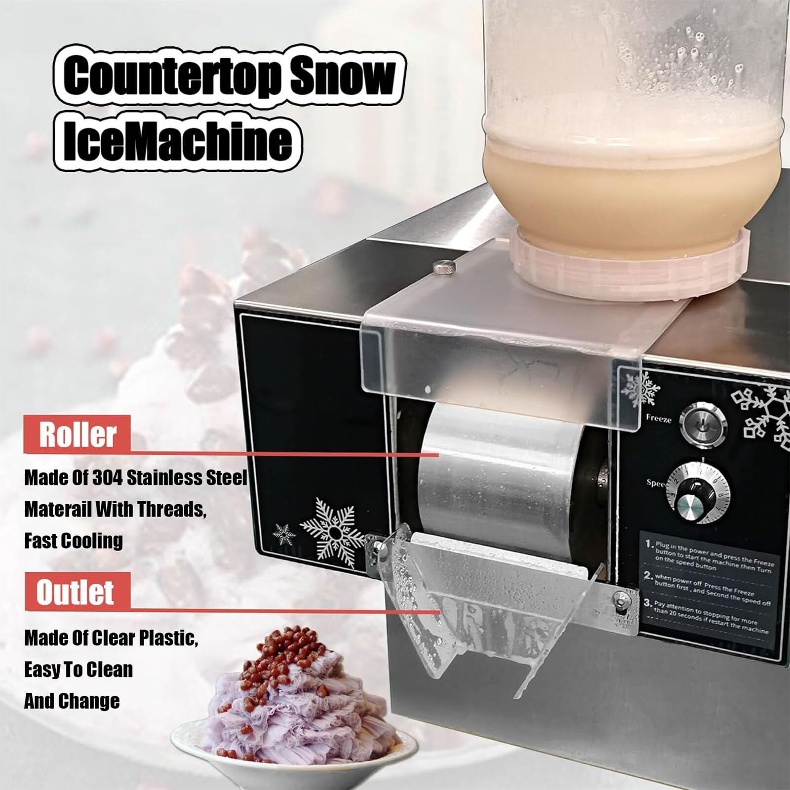 Macchina for il ghiaccio e rasoio elettrica for fiocchi di neve - Frantoio a cono di neve continuo a velocità regolabile for casa, ufficio, feste e stazioni di dessert(180KG)