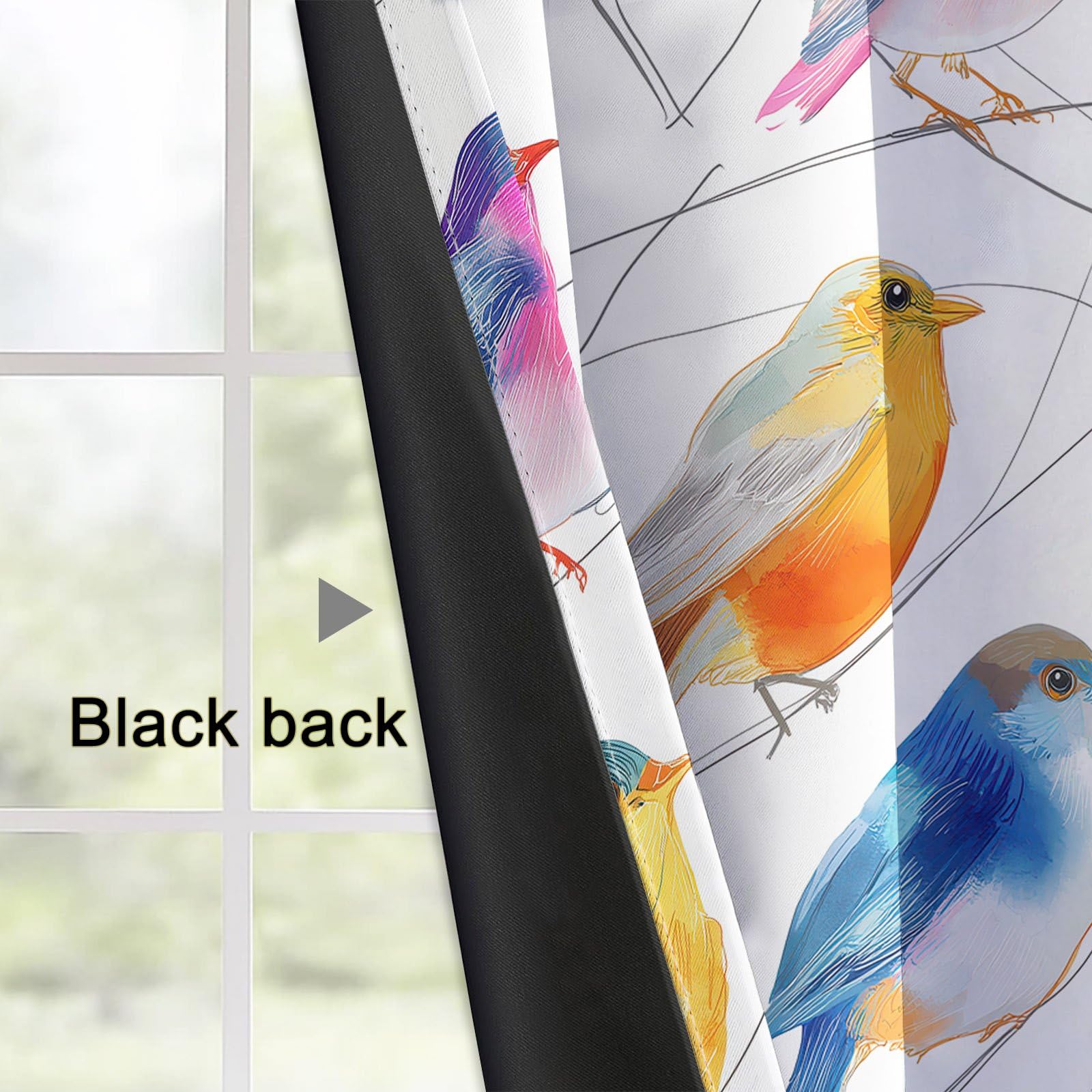 Natur Boho Verdunkelungsvorhänge für Schlafzimmer Wohnzimmer, Voegel Aeste Aquarell Blau Wärmeisolierte Vorhänge mit Ösen, Fenstervorhänge Dekoration, H 175 x B 140 cm (2er Pack)