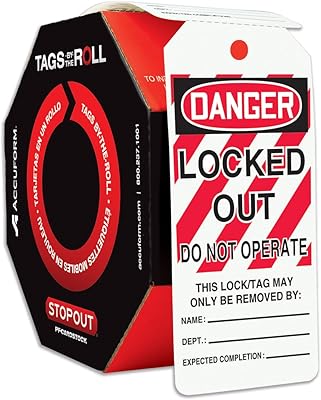 Accuform 100 Lockout Tags by-The-Roll, Danger Locked Out Do Not Operate, US Made OSHA Compliant Tags, Tear & Water Resistant PF-Cardstock, 6.25