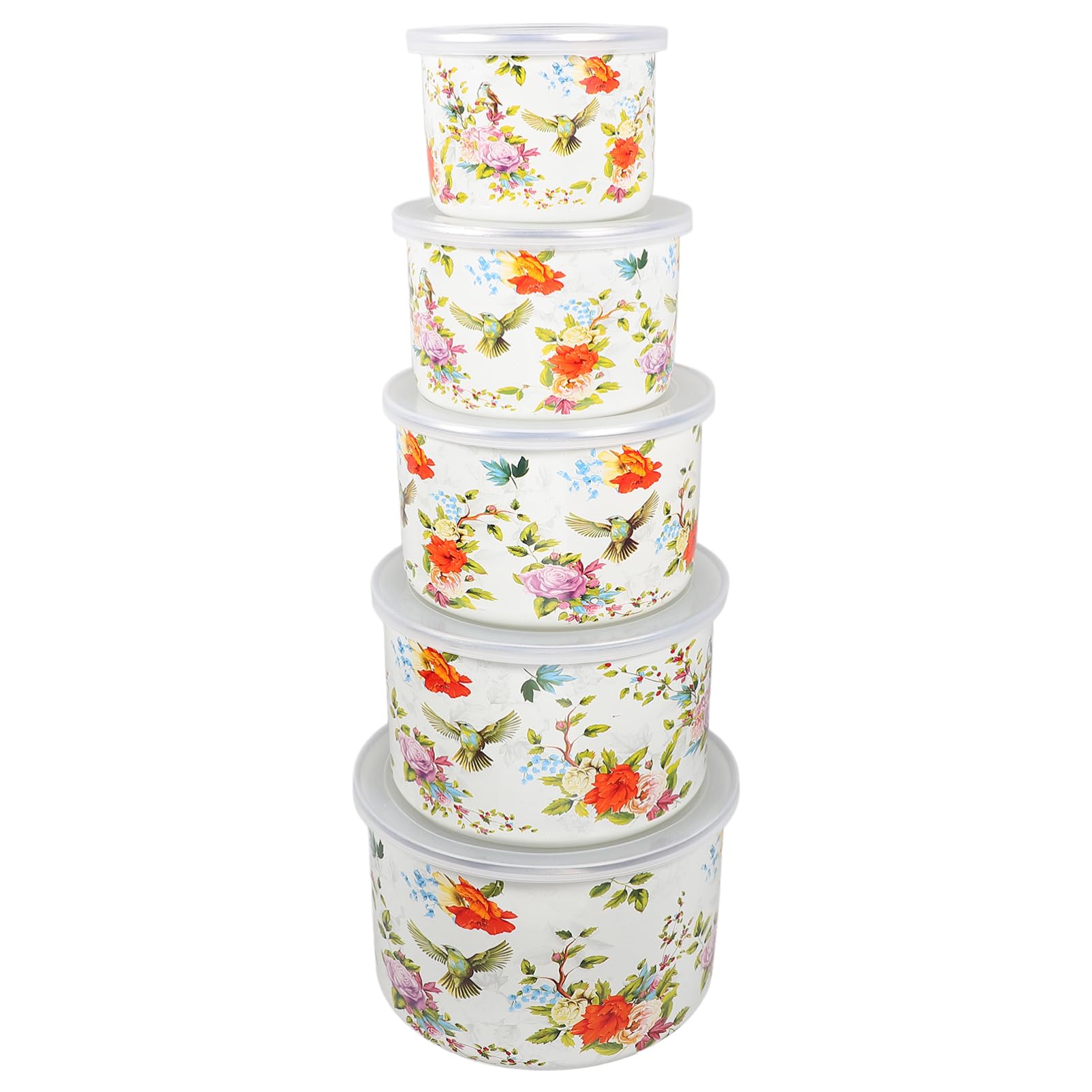 Ciieeo Enamel Mixing Bowls with Lids, 5pcs Enamel Basin Vintage Enamel Bowls Chinese Soup Basin Salad Fruit Food Storage Container Prep Serving Bowls for Kitchen B
