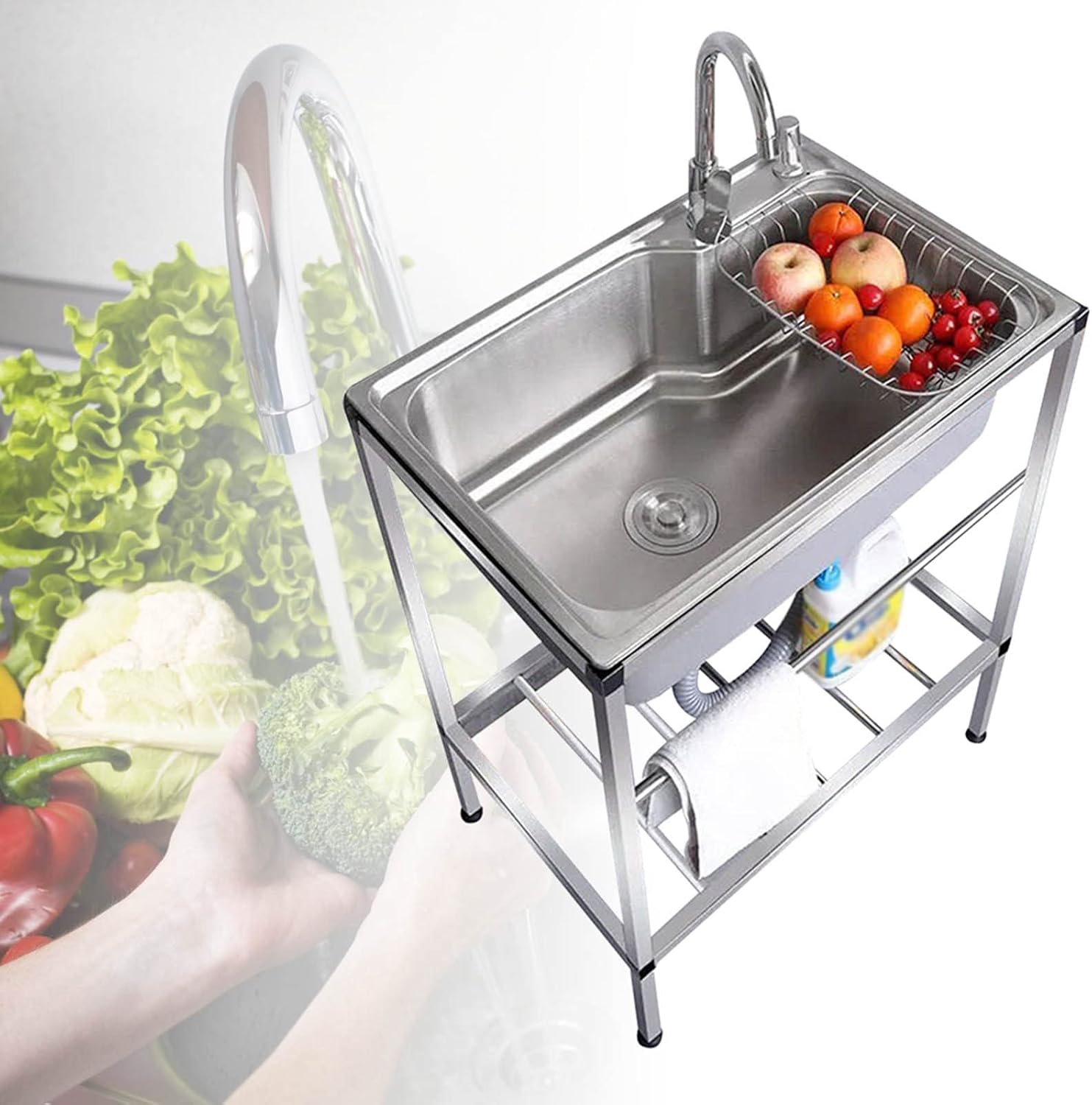 Freestanding Kitchen Sink, Stainless Steel Sink, Utility