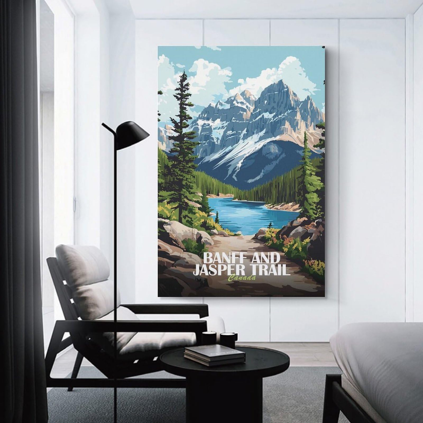Junmoney Wall Art Print Banff And Jasper Trail Canada, 20x30inch(50x75cm), for Living Room, Lounge Or Sitting Room, Eye Catching Artwork for Blank Walls
