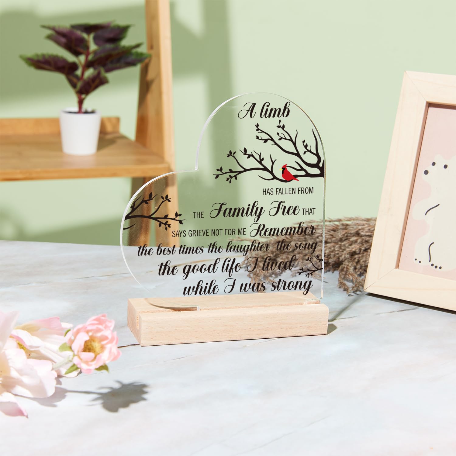 Gedenkornament Für Verstorbene Lieben – Kardinal-Motiv, Holz & Acryl, Mit Geschenkbox