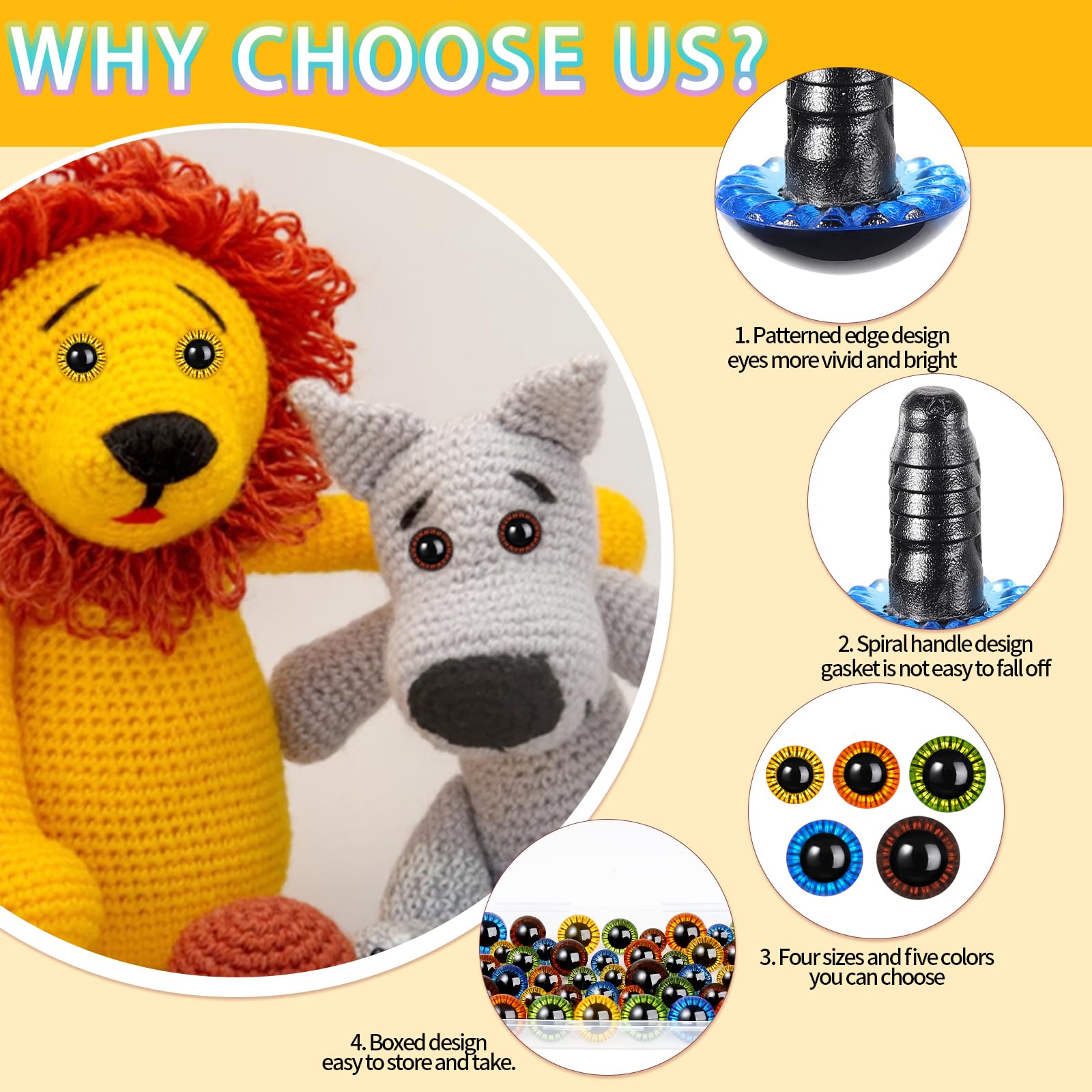 Occhi e naso di sicurezza, 752 pezzi, in plastica colorata, occhi e naso con rondella, occhi e naso di alta qualità per la realizzazione di giocattoli morbidi, peluche lavorato a maglia, amigurumi