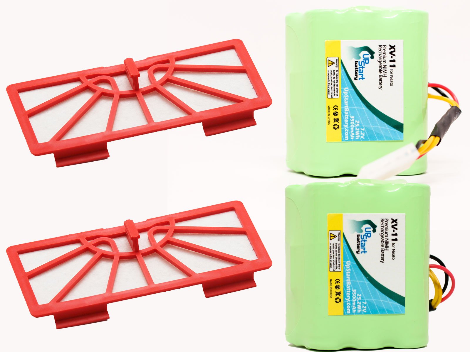 2 Pack - Replacement for Neato XV-14 Battery and Filters - Kit Includes 2 Battery and 2 Filters (3500mAh 7.2V NI-MH)