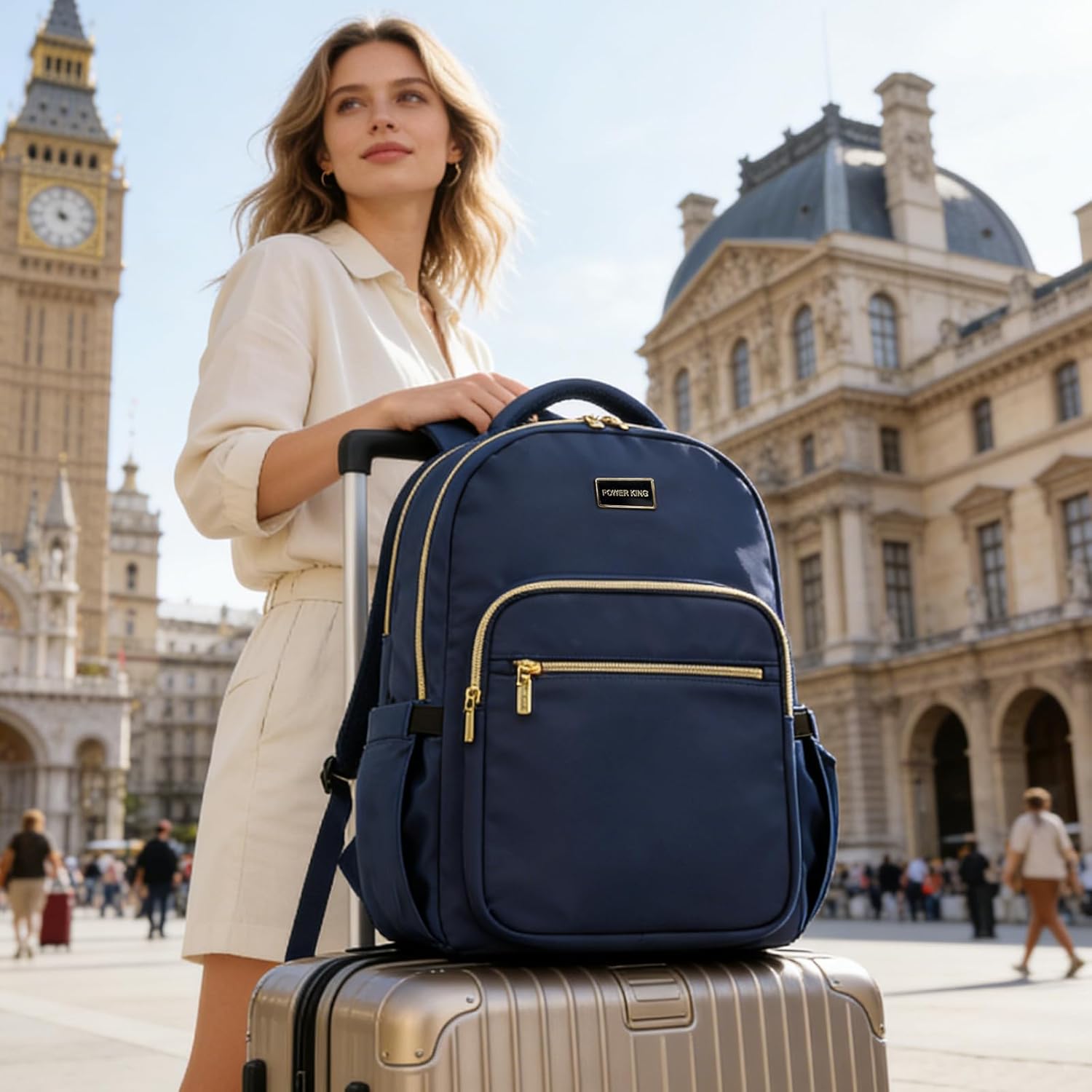 15.6 Inch Classic Backpack For Men And Women, 25L Lightweight Travel Laptop Backpack With Luggage Strap, Water-Resistant Casual Daypack Backpacks for Work, Travel, Daily Use (Navy Blue)
