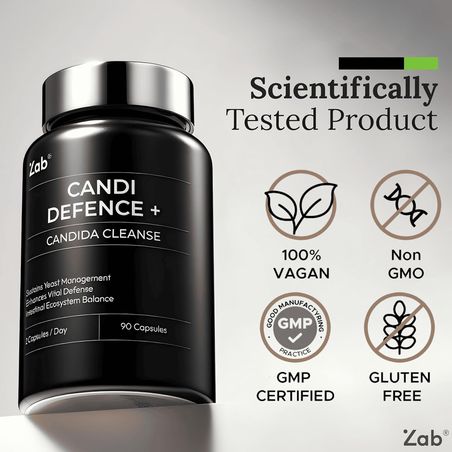 ZAB Candi Defence Capsules 11-in-1 - Candida Cleanse for Women Men Candida Support with Caprylic Acid, Oregano, Probiotics & Aloe - 1307mg Gut Cleanse Detox for Candida Clean Balance, 90 Capsules