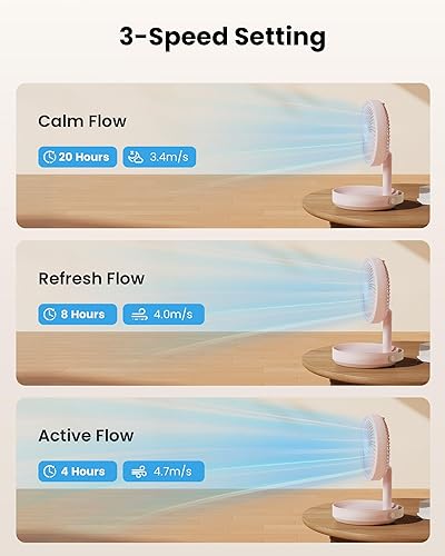 Miniatura 7 de Gaiatop Ventilador de escritorio pequeño plegable, ventilador portátil alimentado por batería de 6000 mAh con luz nocturna LED, recargable por USB,