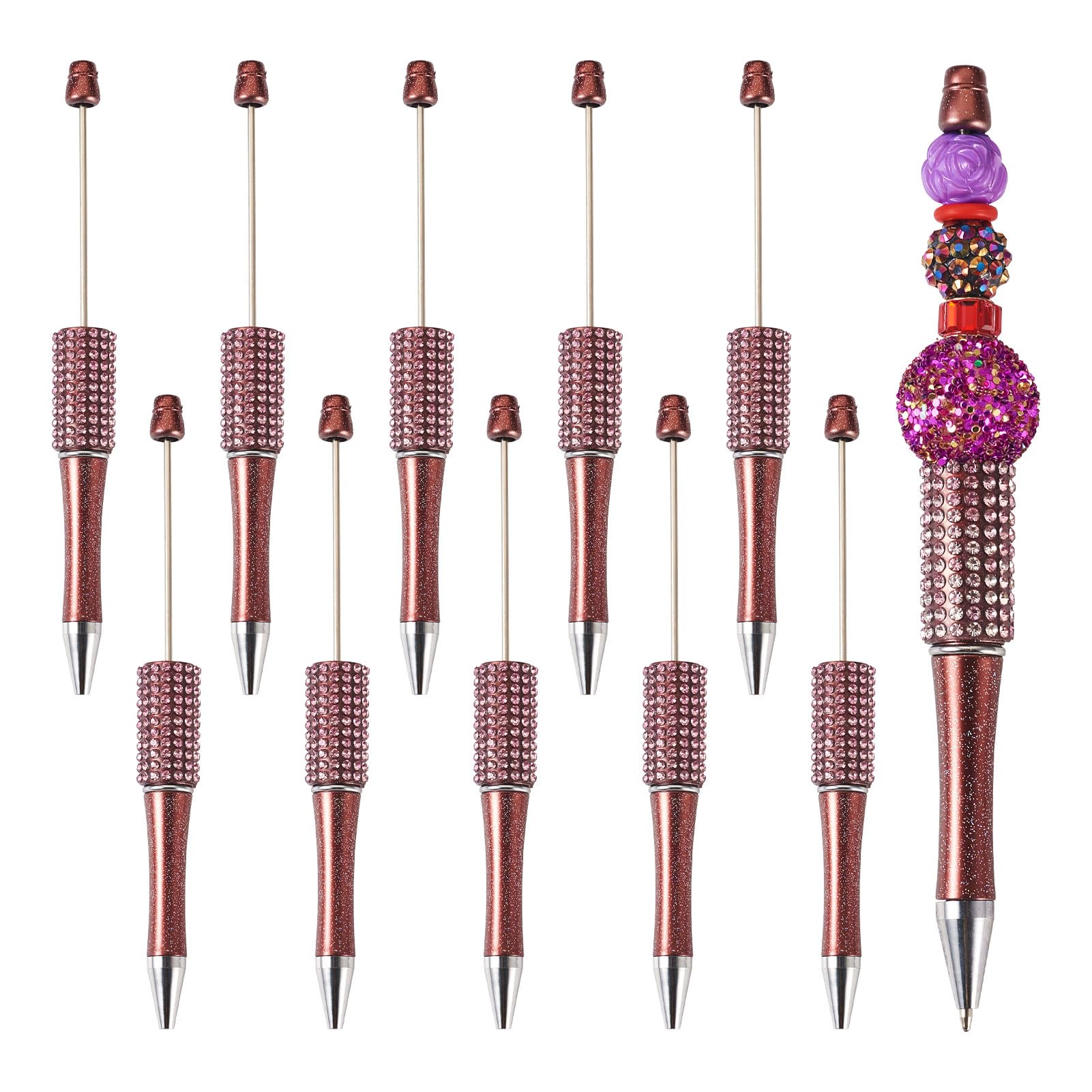 Beadthoven 10pcs Diamond Beadable Pens, Bling Crystal Rhinestone Bead Ballpoint Pens DIY Plastic Bead Pen Shaft Black Ink Ballpoint Pens for DIY Pens