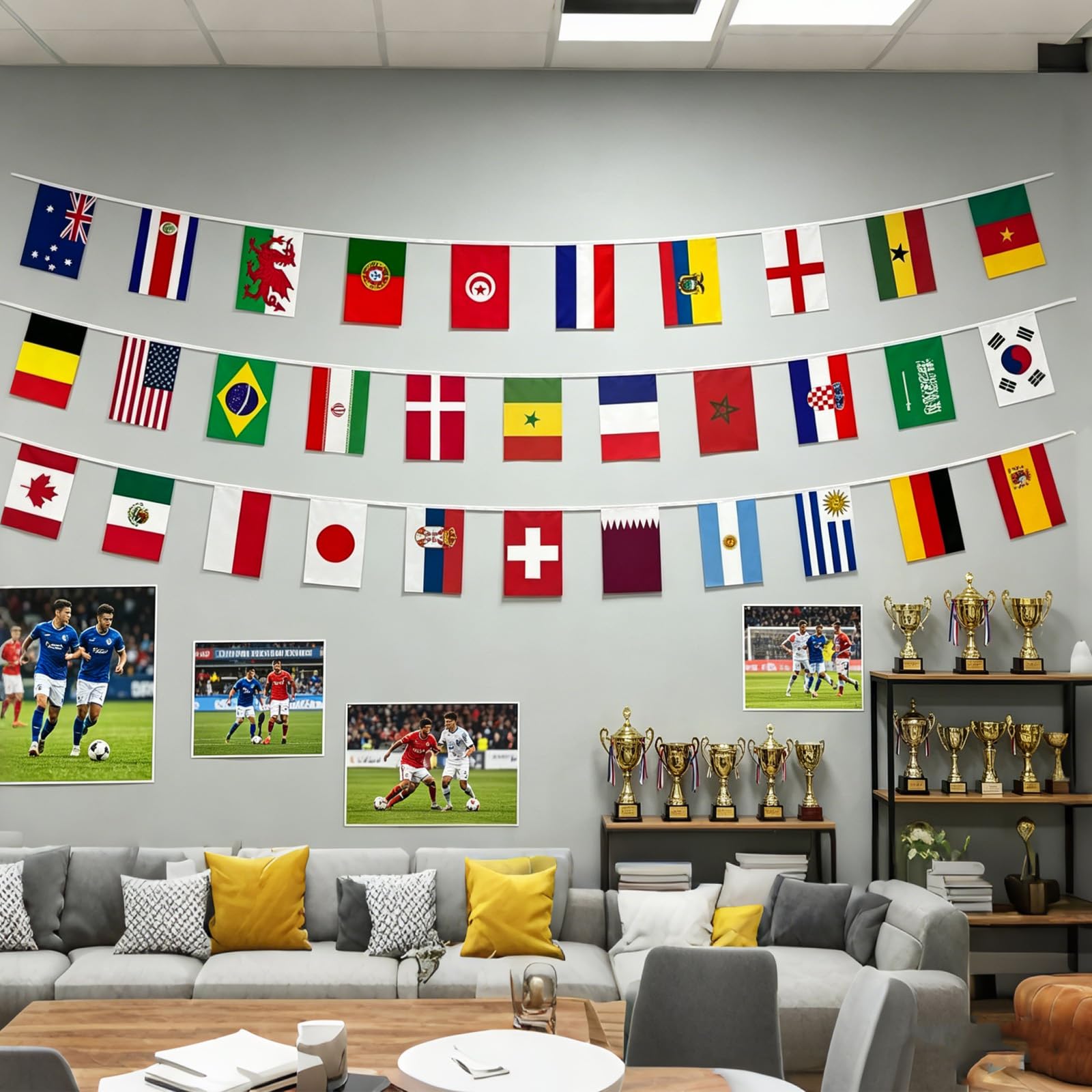 Guirlande Fanions 32 Pays 10m Drapeaux 20x10cm Double Face Bannière Football 2026