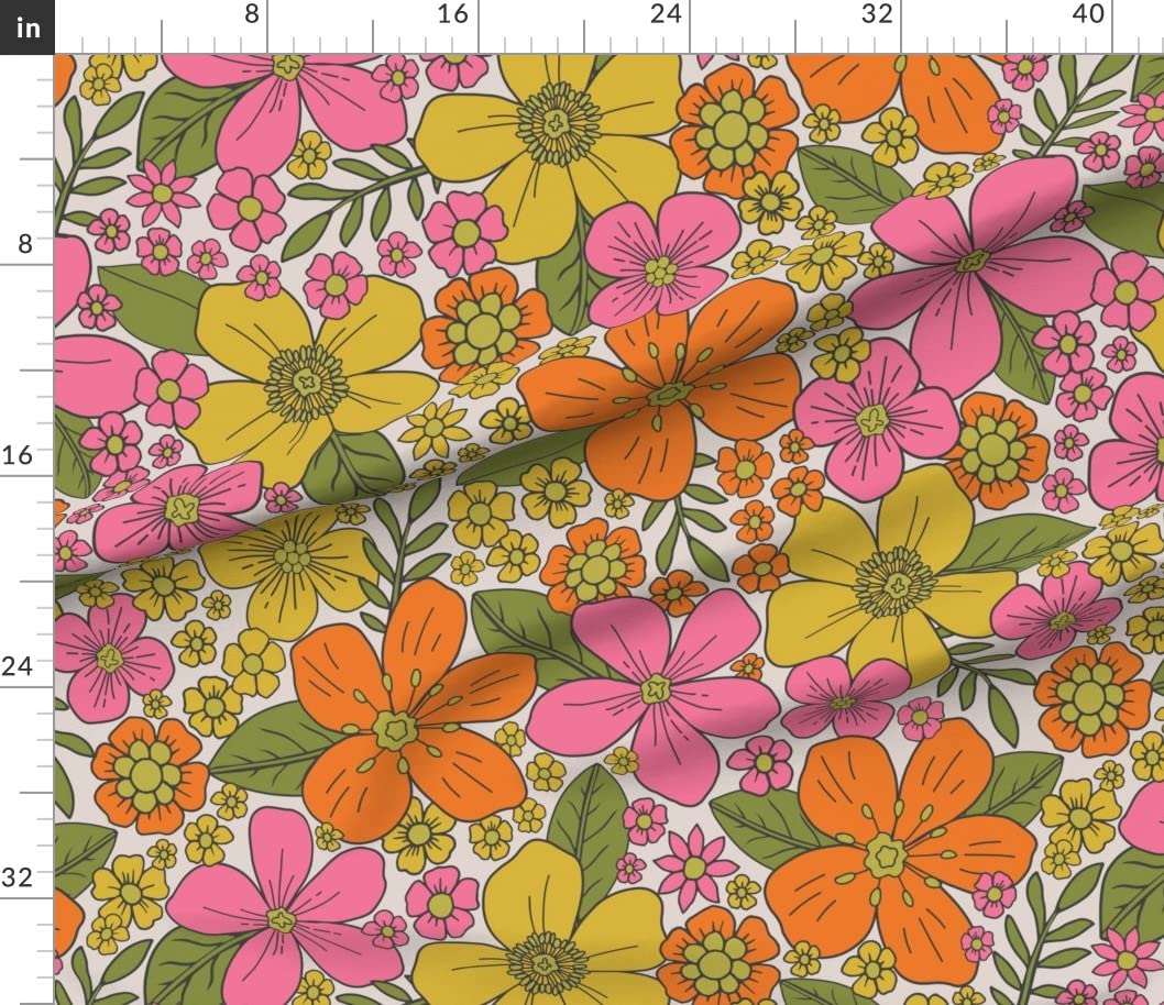 Amazon.com: Spoonflower Fabric - Retro 1960S Flowers Pink Yellow