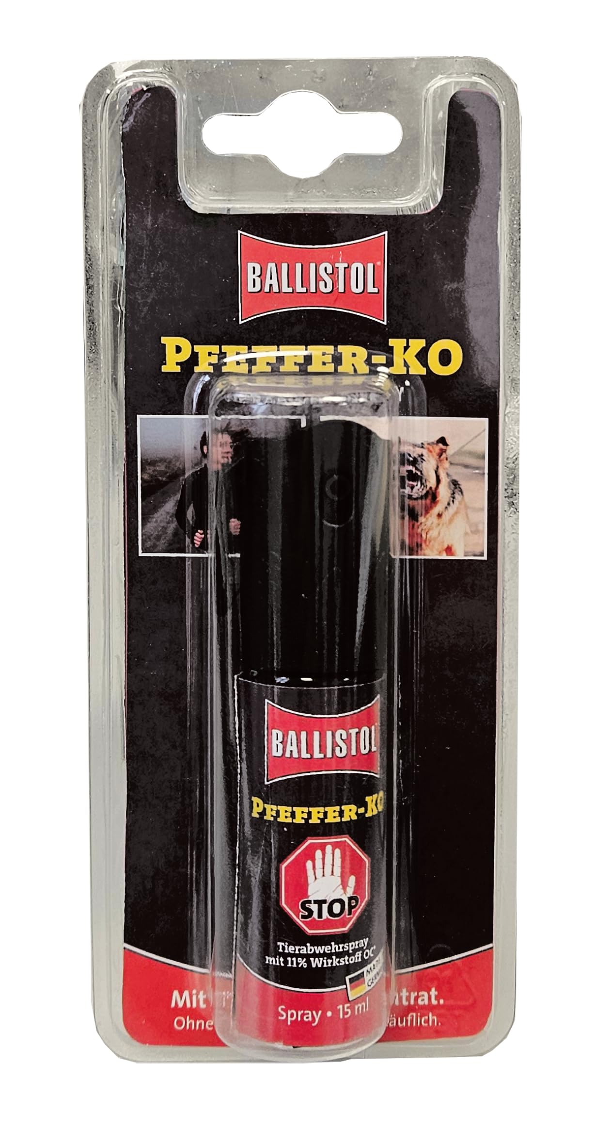 BALLISTOL 24423 Pfeffer-KO 15ml Spray – Tier-Verteidigungsspray– Abwehrspray 4m Sprühweite – Lippenstiftformat