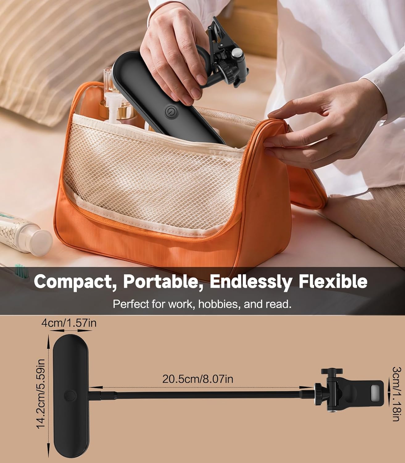 Jasput 2in1 LED Book Light and Desk Lamp, Clip On Reading Light for Bed & Books, 7.9IN Flexible Gooseneck Video Conference Light, 3 Color Modes Dimmable, Rechargeable Lamp for Laptop, Phone, Study